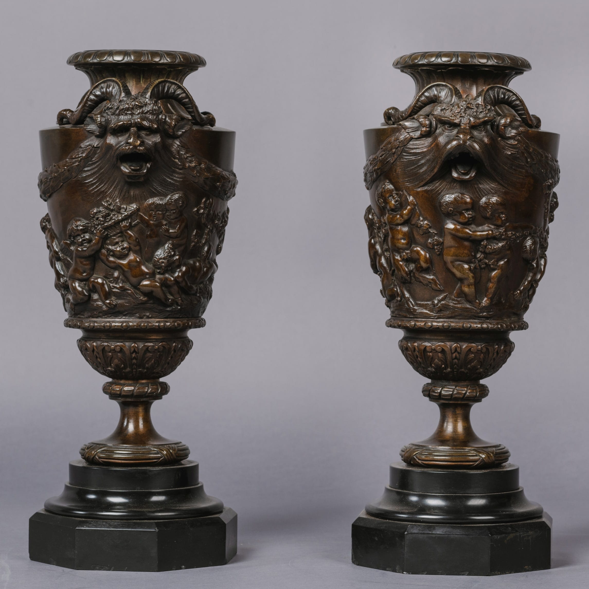 A Fine Pair of Patinated Bronze Bacchanalian Vases - Image 4
