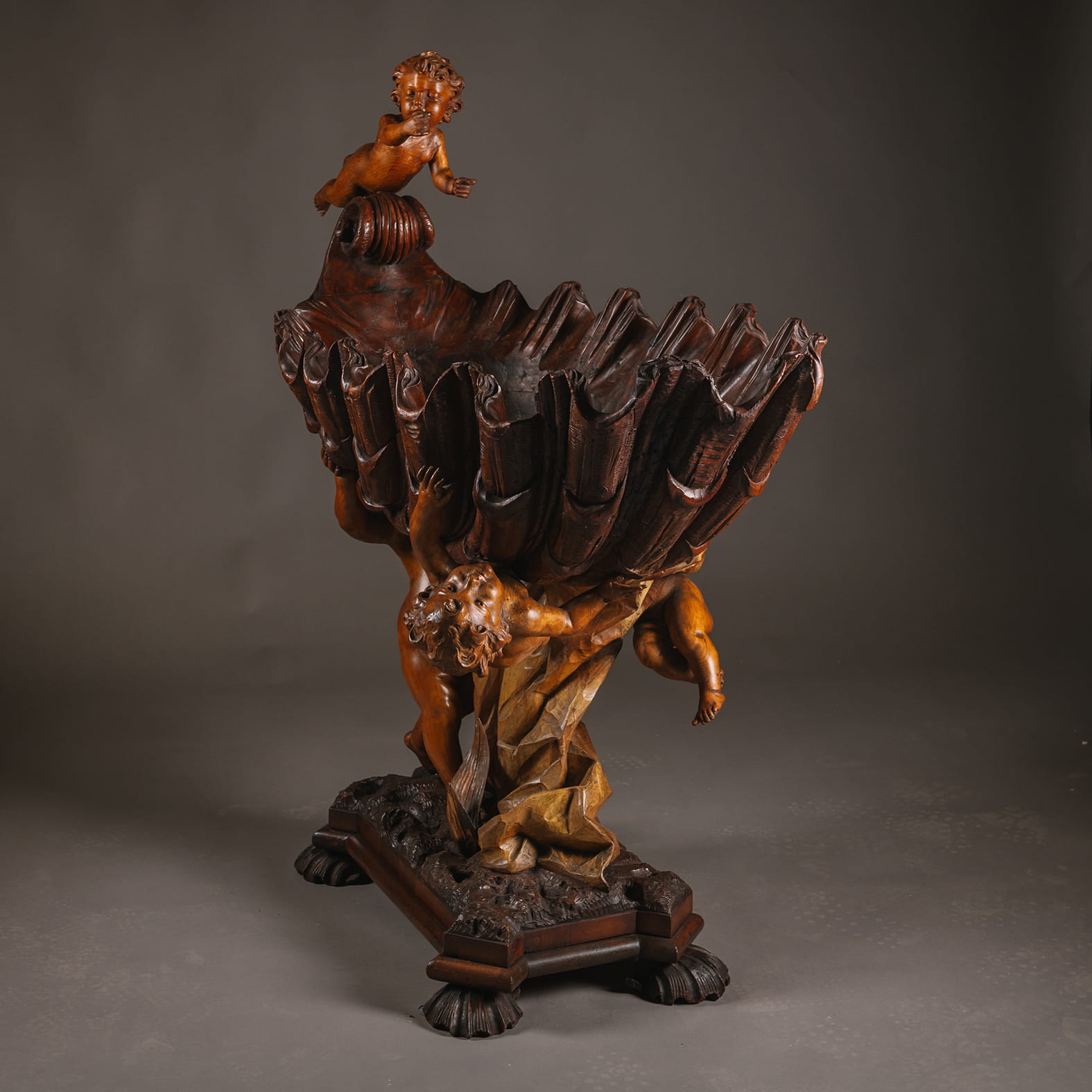 A Baroque Style Sculptural Carved Wood Cradle - Image 4