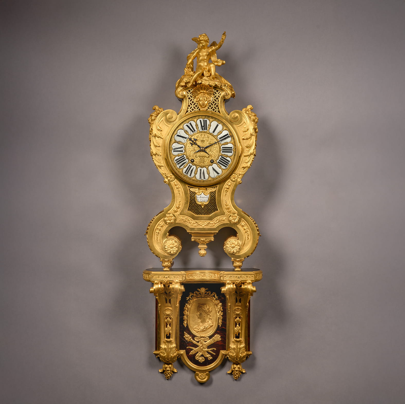 A Regence Style Gilt-Bronze and Boulle Marquetry Inlaid Grand Cartel de Applique, In the Manner of André-Charles Boulle