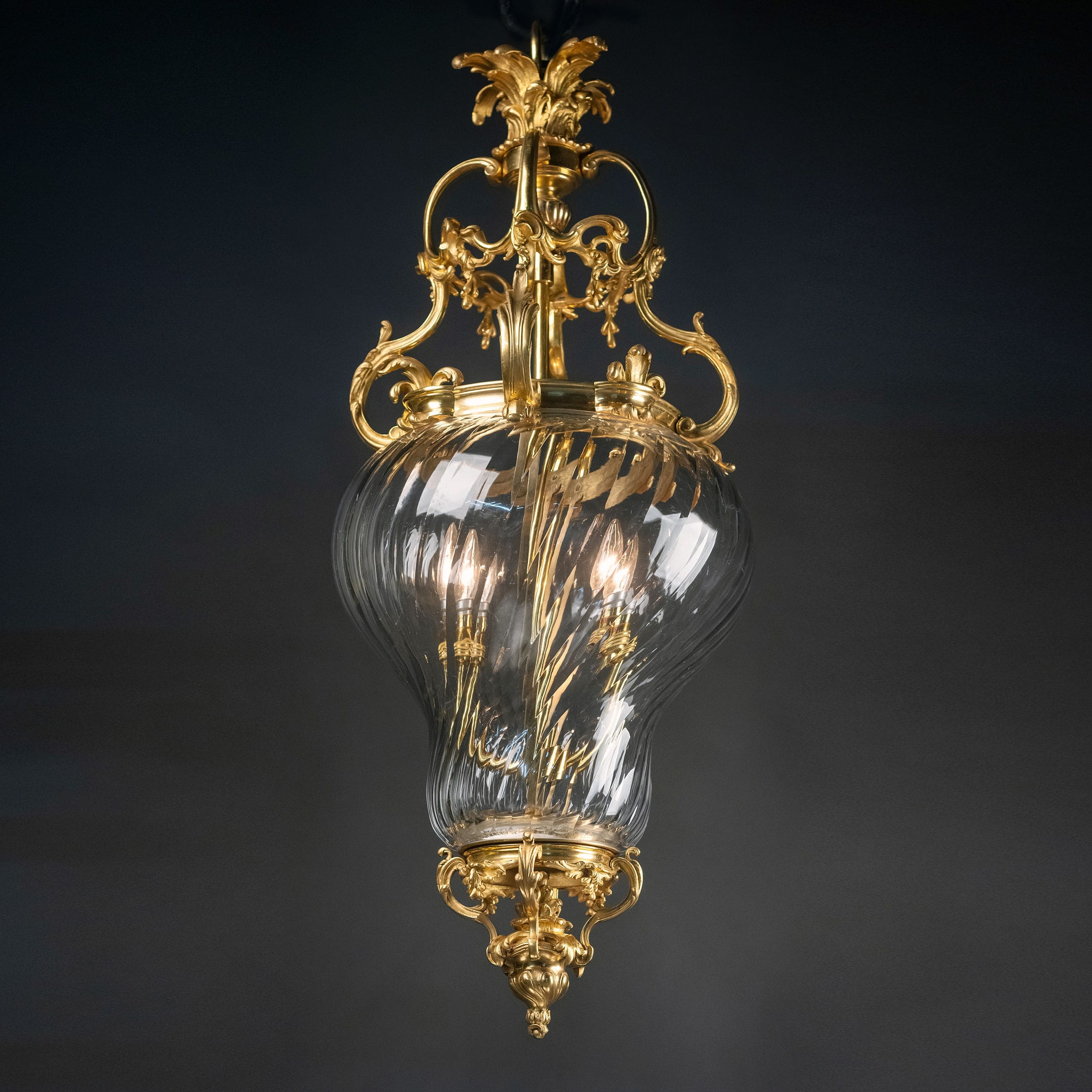 An Unusual Gilt-Bronze and Spiral Glass Lantern