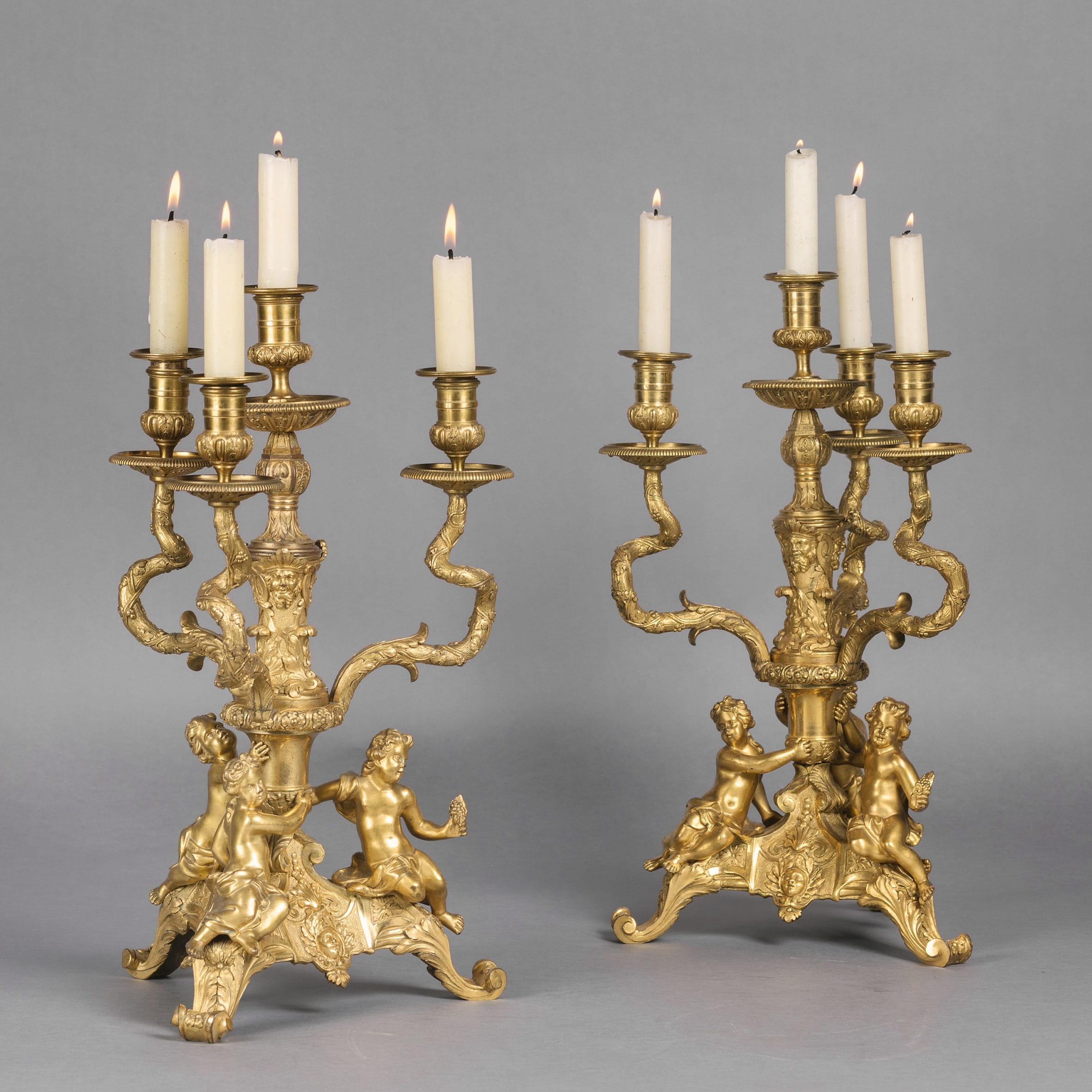 A Fine Pair of Regence Style Gilt-Bronze Figural Candelabra - Image 6