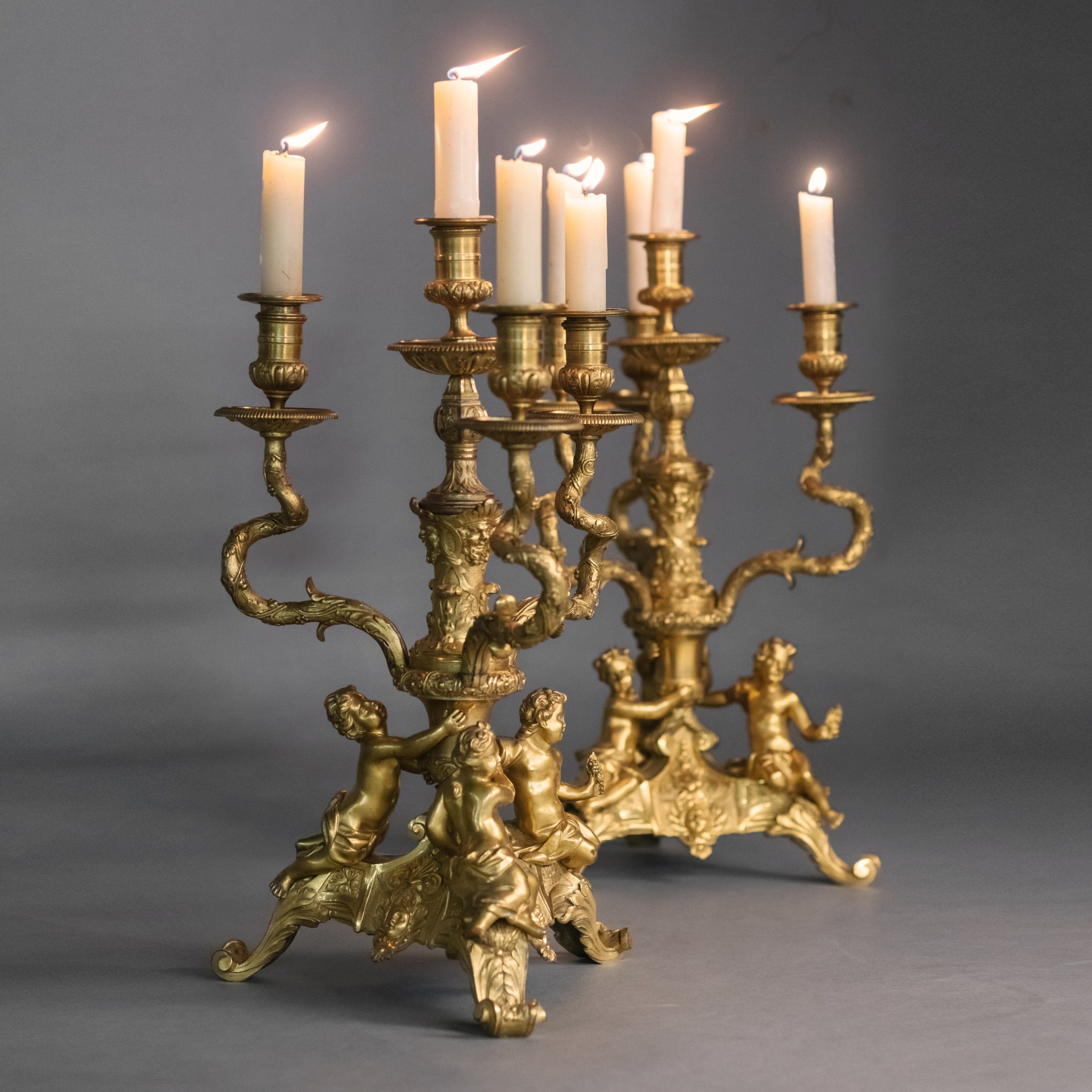 A Fine Pair of Regence Style Gilt-Bronze Figural Candelabra - Image 4