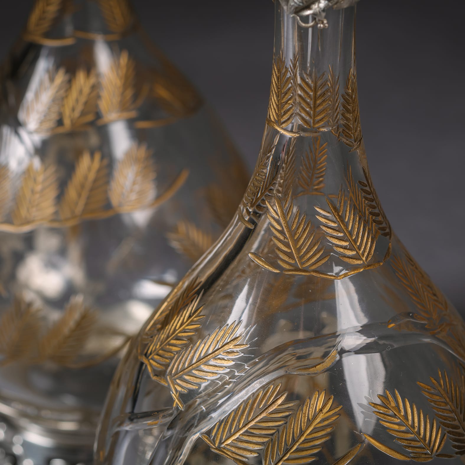 A Pair of ‘Japonaise’ Style Silver Plated and Engraved Glass Decanters - Image 8