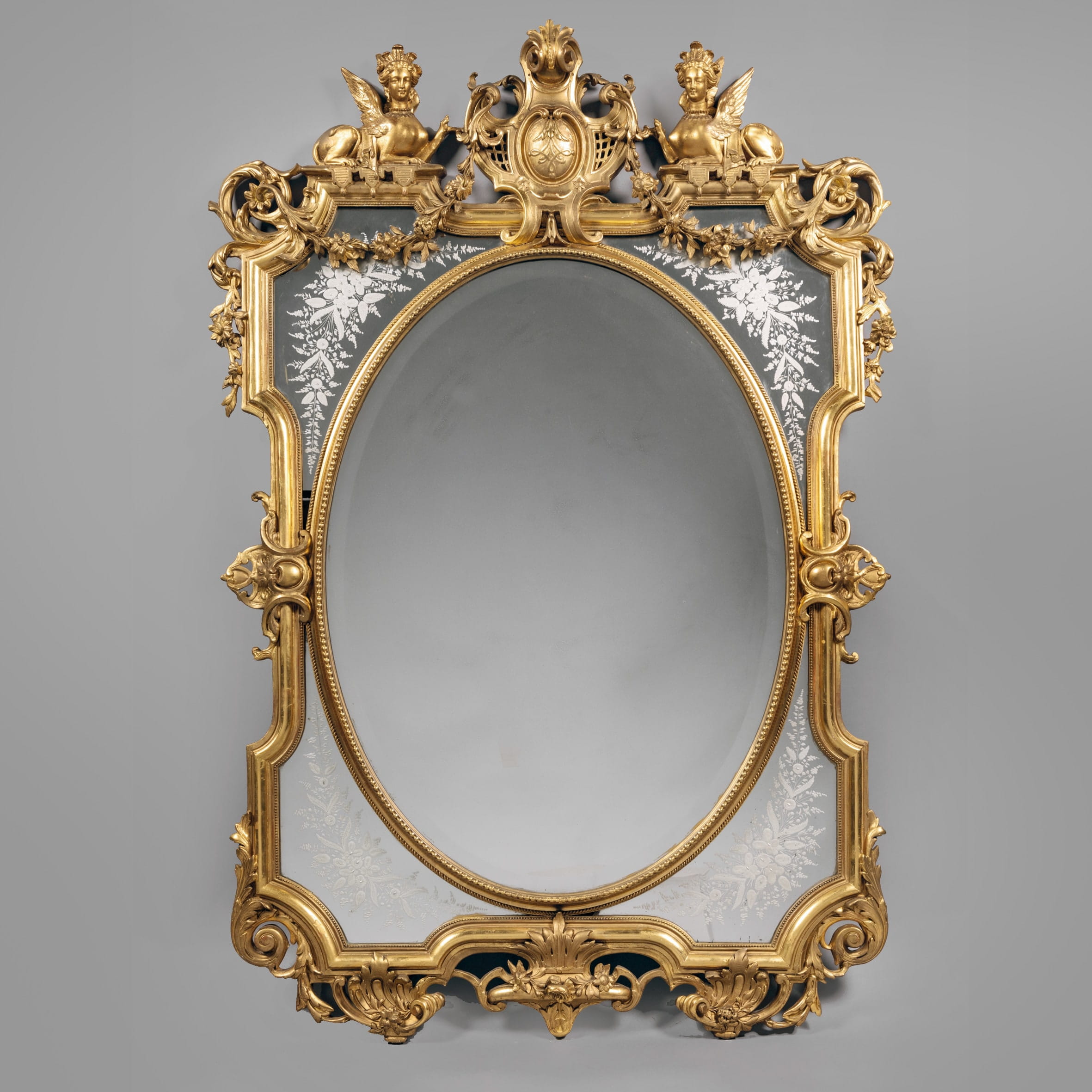 A Fine Louis XIV Style Carved Giltwood Marginal Frame Mirror