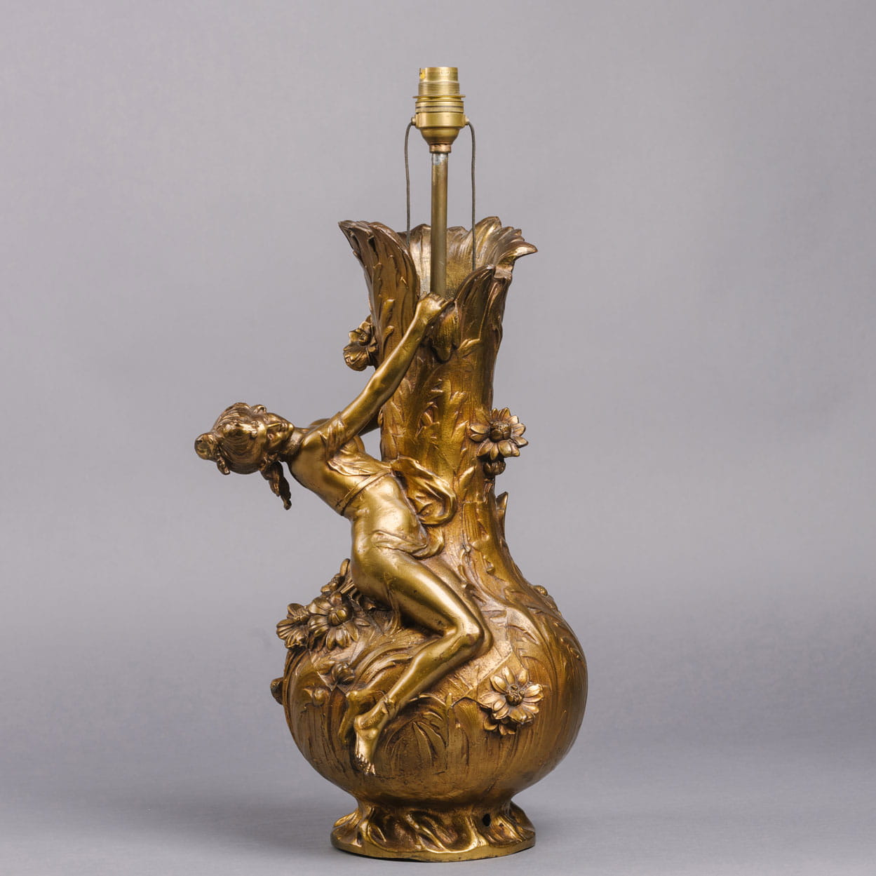 An Art Nouveau Vase Depicting a Naiad, Now Mounted as a Lamp