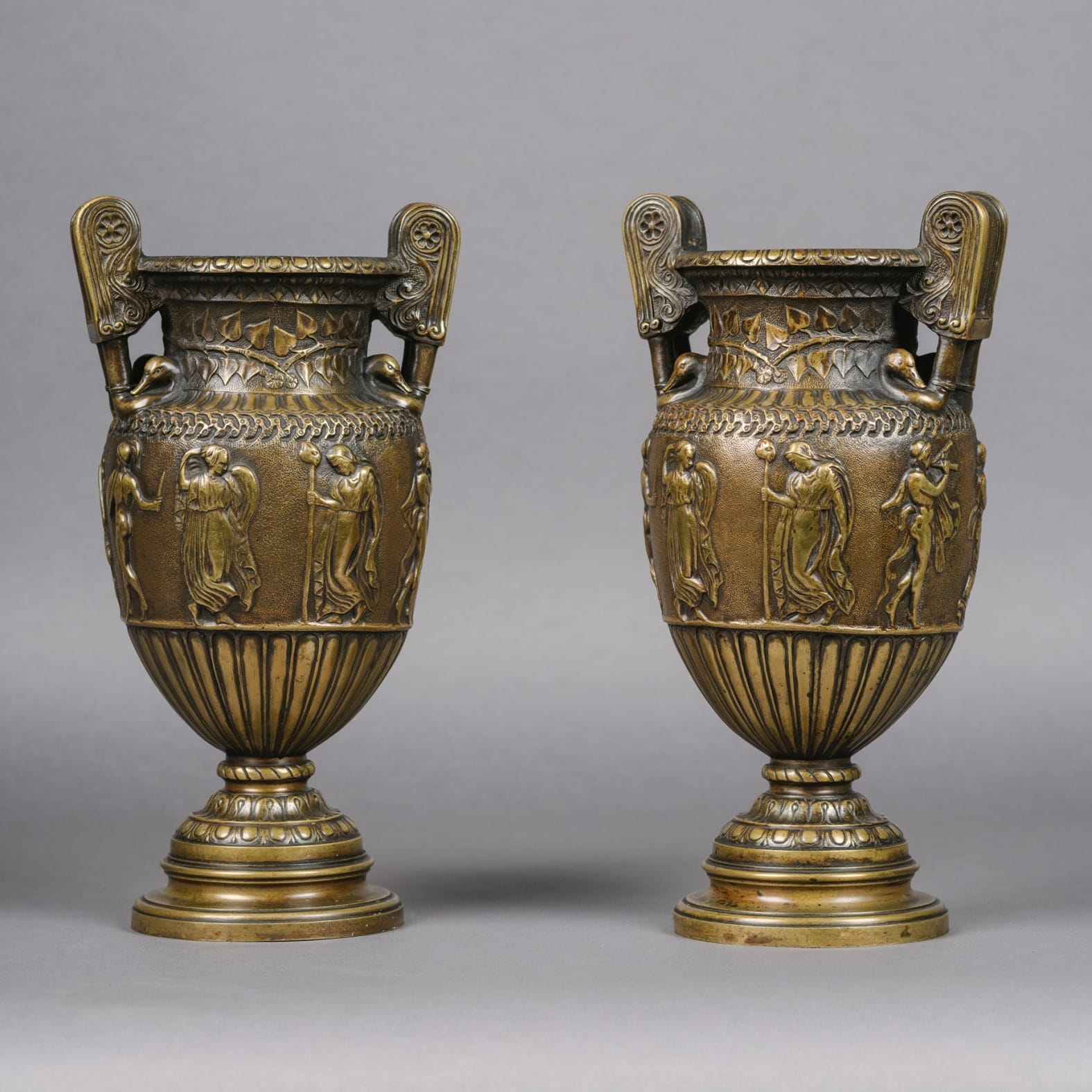 A Pair of Patinated Bronze Vases Cast After the Antique - Image 2