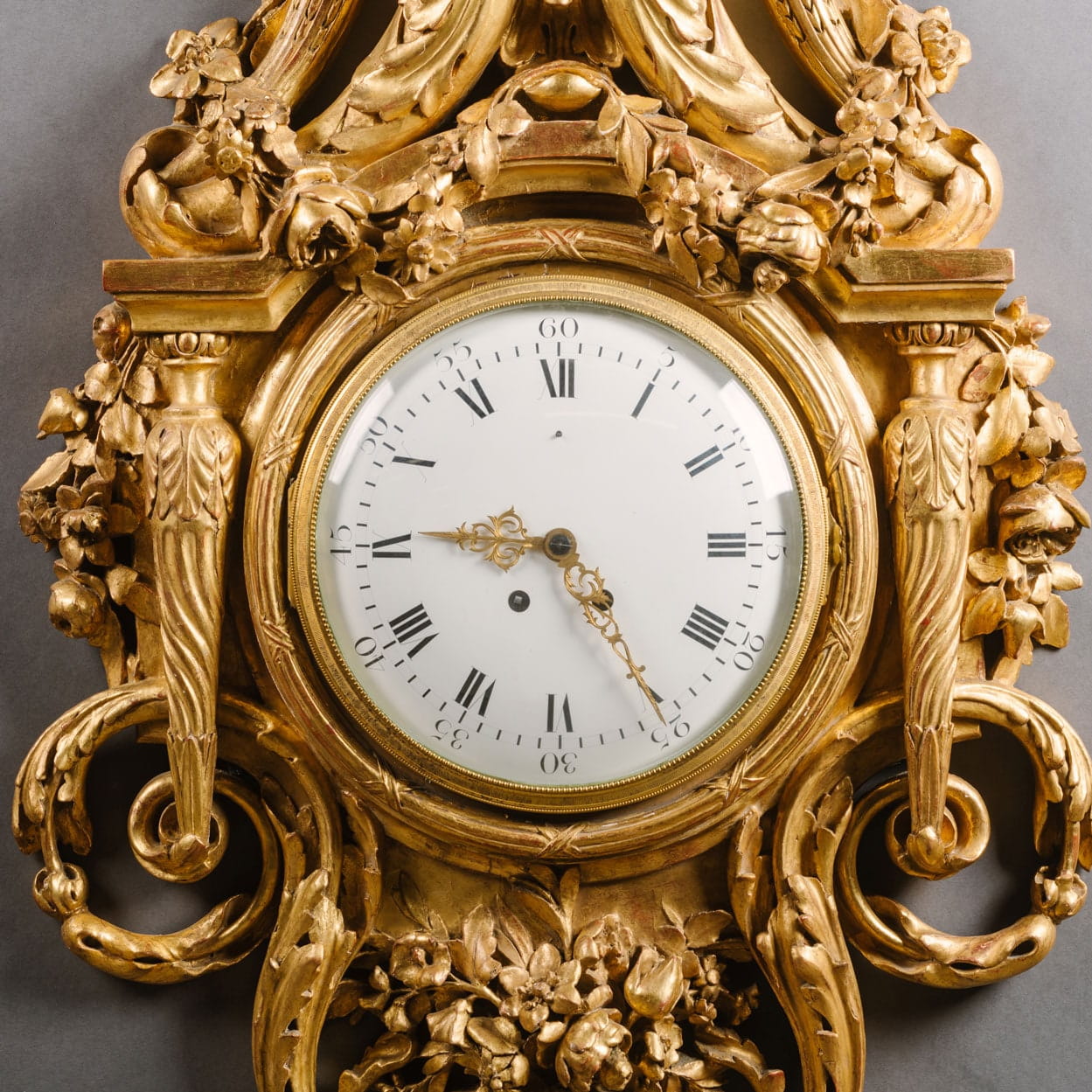 A Large Louis XVI Style Carved Giltwood Clock and Barometer Set - Image 5
