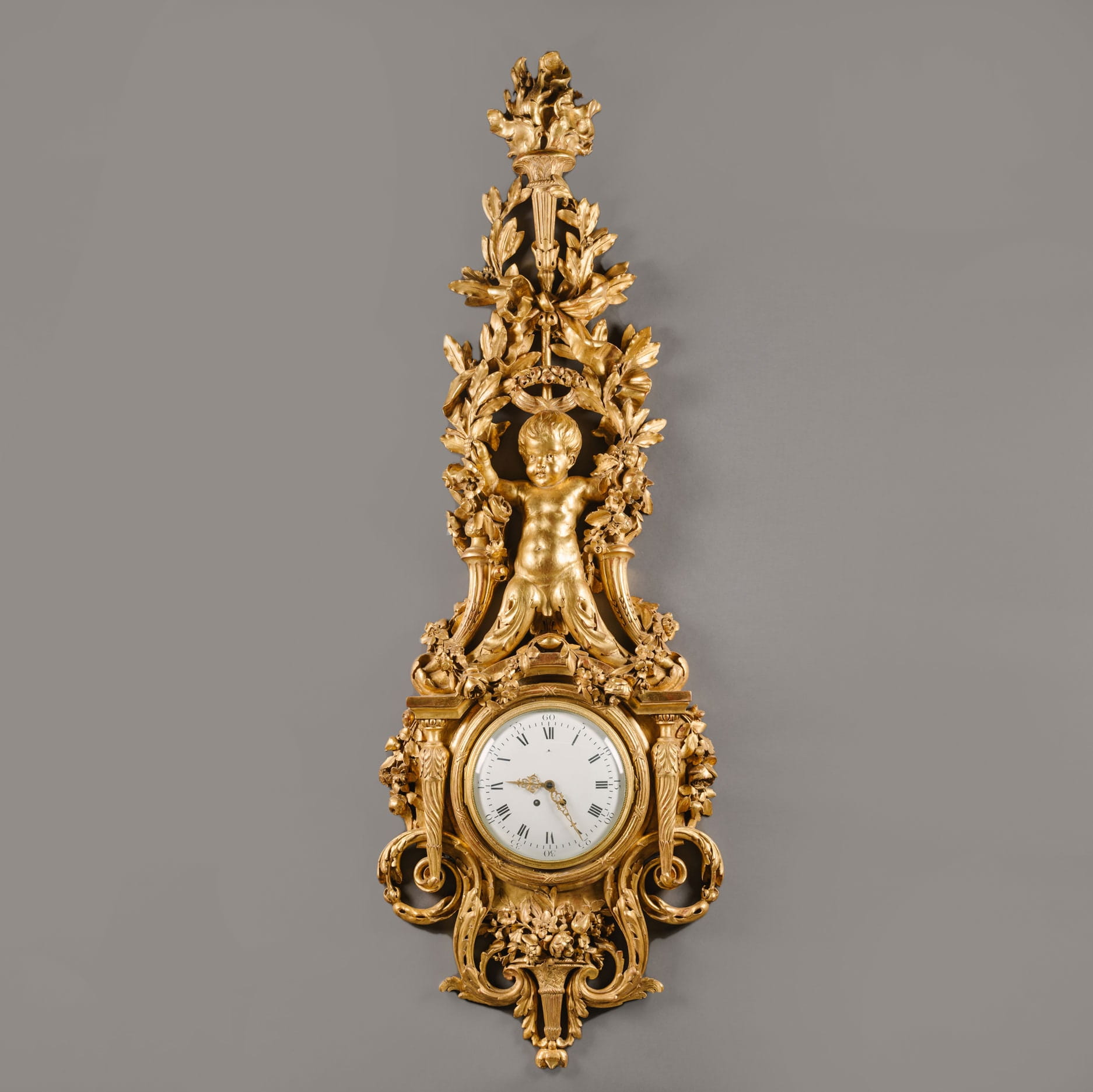 A Large Louis XVI Style Carved Giltwood Clock and Barometer Set - Image 2