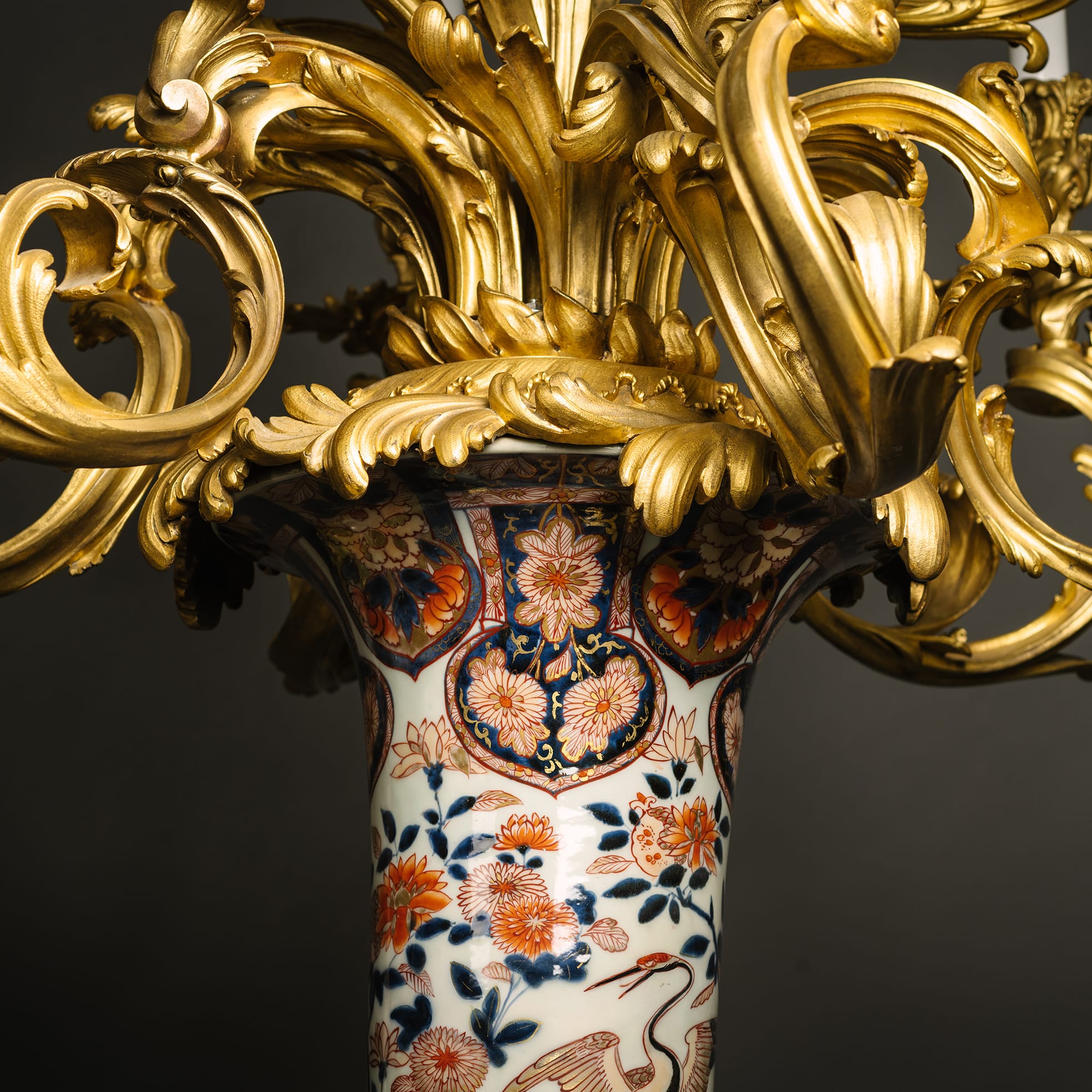 A Pair of Monumental Napoleon III Imari Porcelain Torchère Candelabra - Image 6