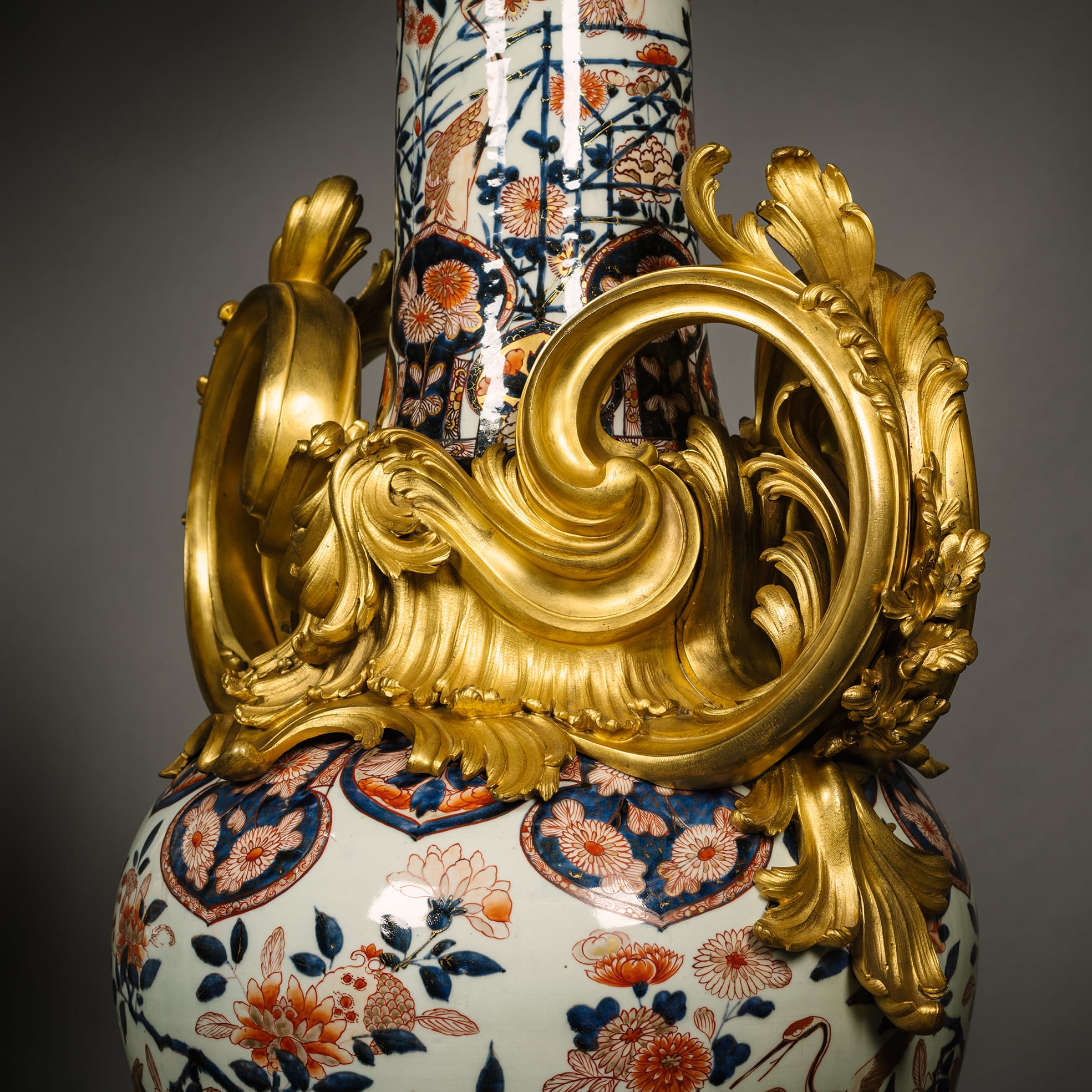 A Pair of Monumental Napoleon III Imari Porcelain Torchère Candelabra - Image 7