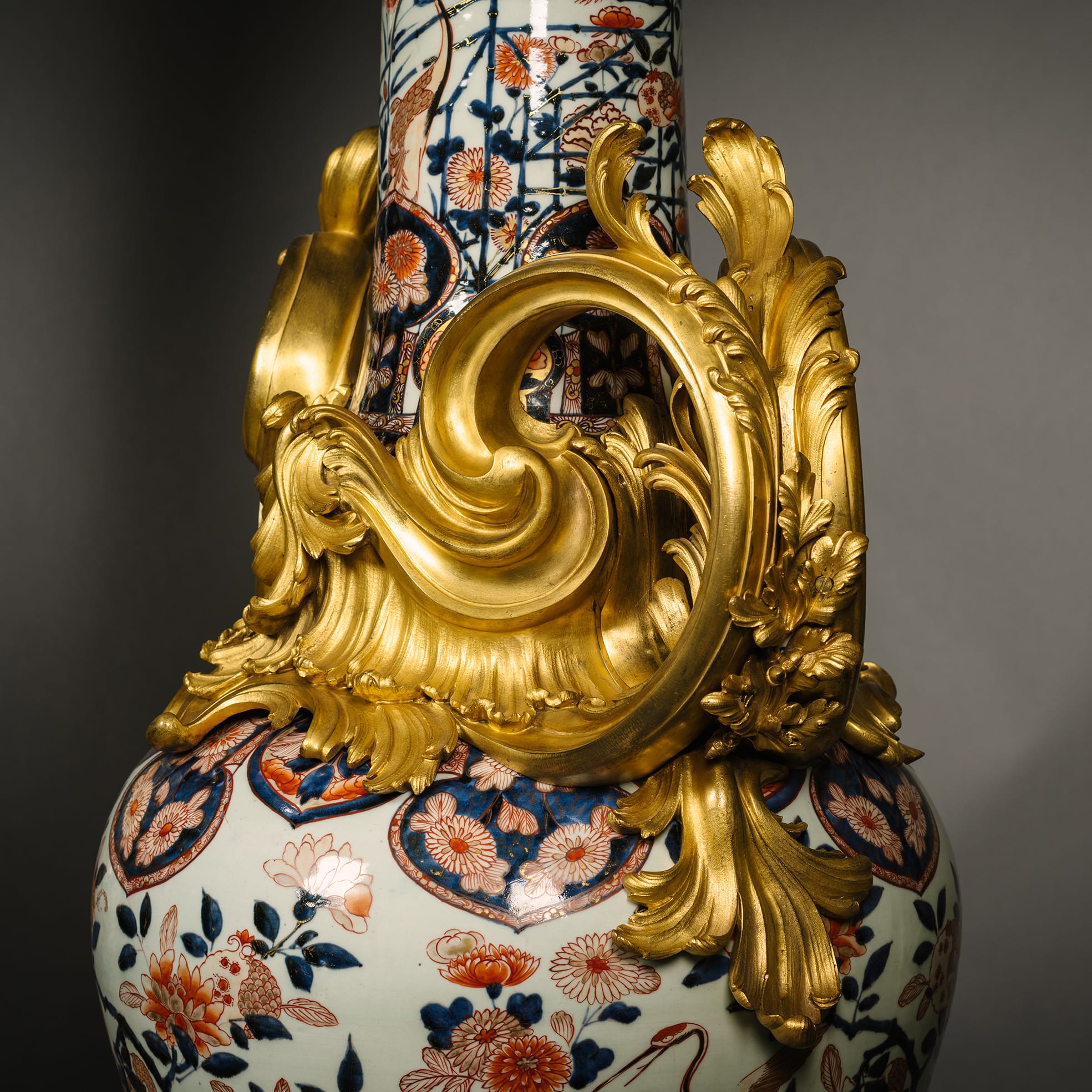 A Pair of Monumental Napoleon III Imari Porcelain Torchère Candelabra - Image 8