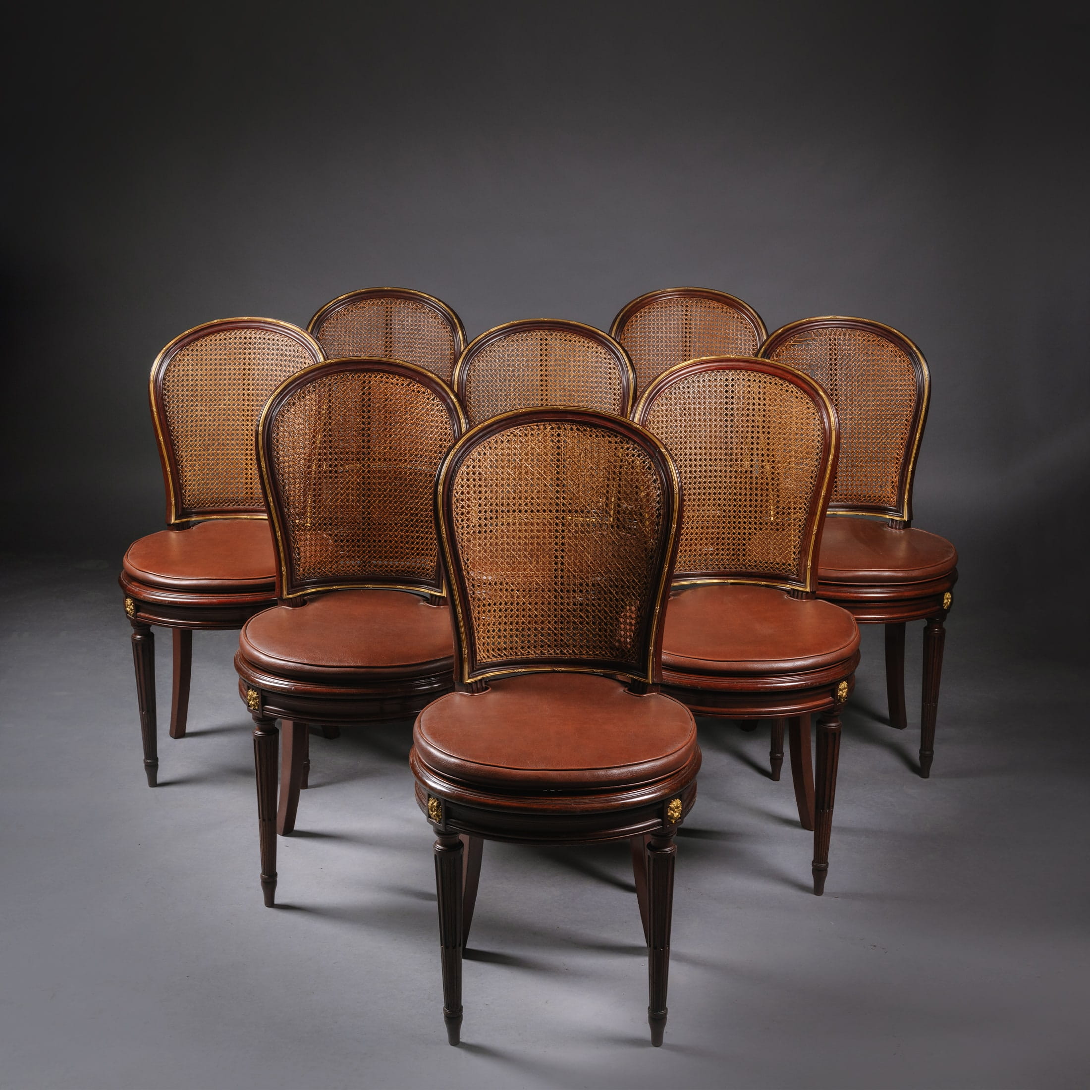 A Fine Louis XVI Style Gilt-Bronze Mounted Mahogany Dining Suite - Image 7