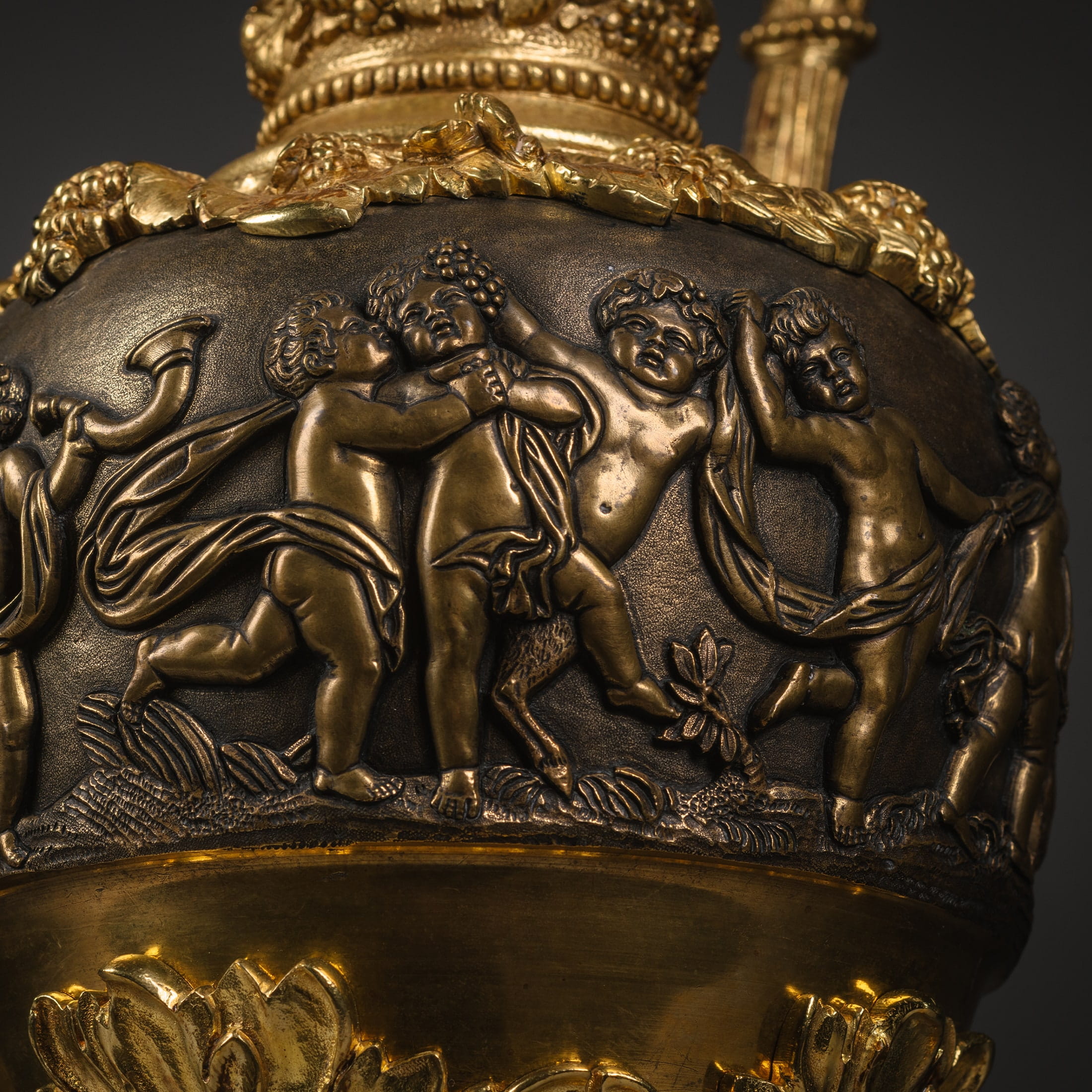 A Pair of Gilt and Patinated Bronze Ewers in the Manner of Clodion - Image 6