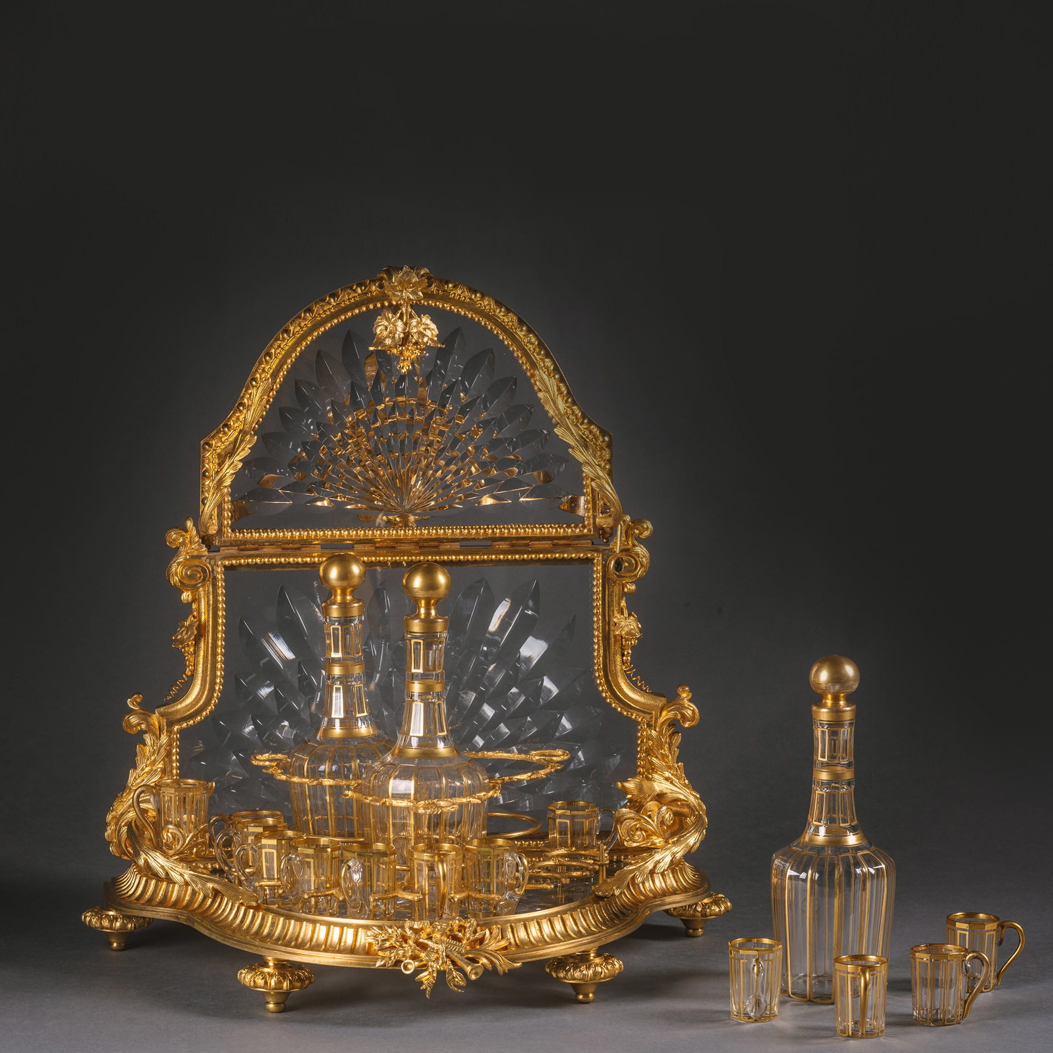 A Gilt-Bronze and Cut-Glass Pagoda Form Cave à Liqueur Attributed to Baccarat - Image 2