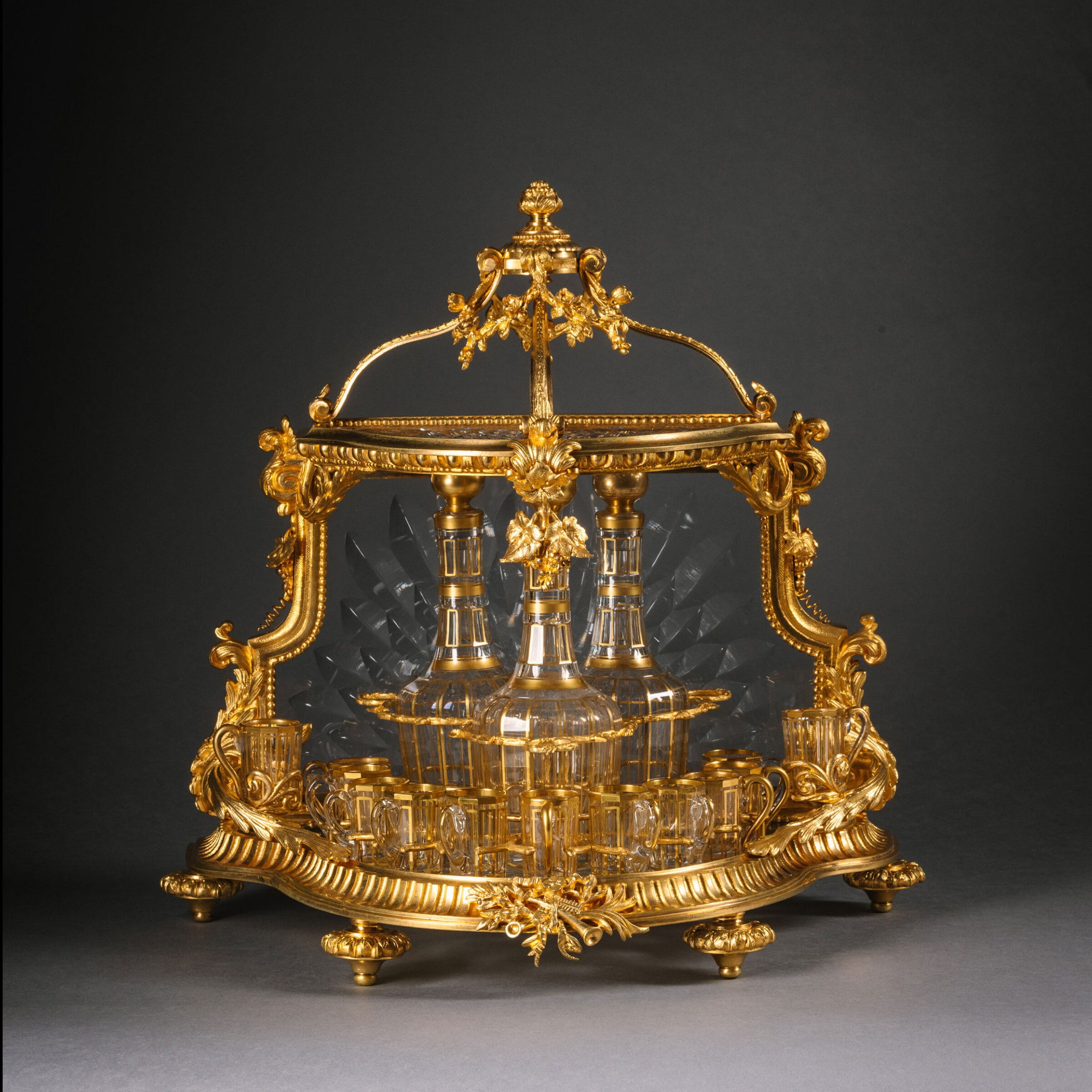 A Gilt-Bronze and Cut-Glass Pagoda Form Cave à Liqueur Attributed to Baccarat