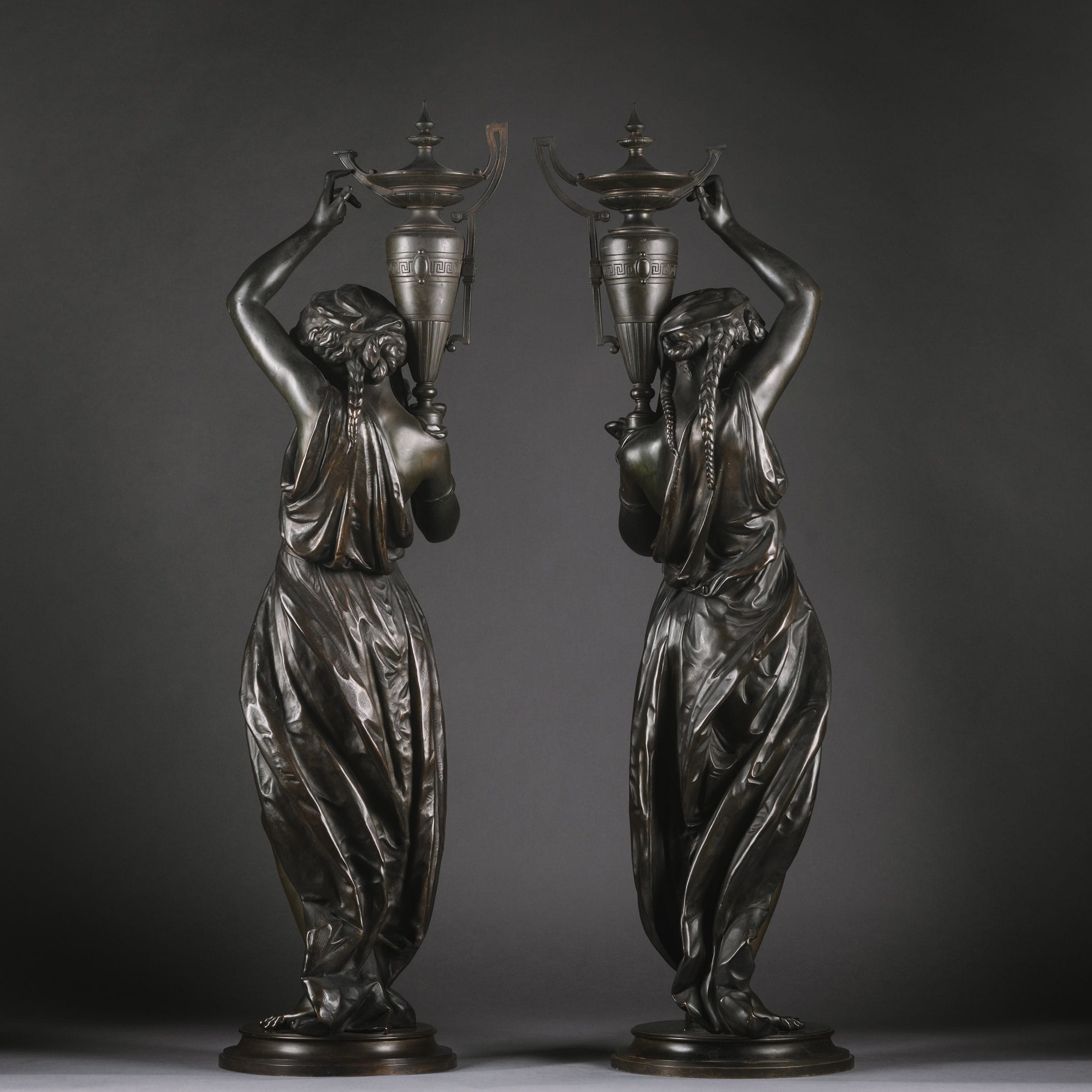 A Pair Of Napoleon III Patinated-Bronze Figures, Modelled As Classically Robed Maidens Bearing Urns - Image 11