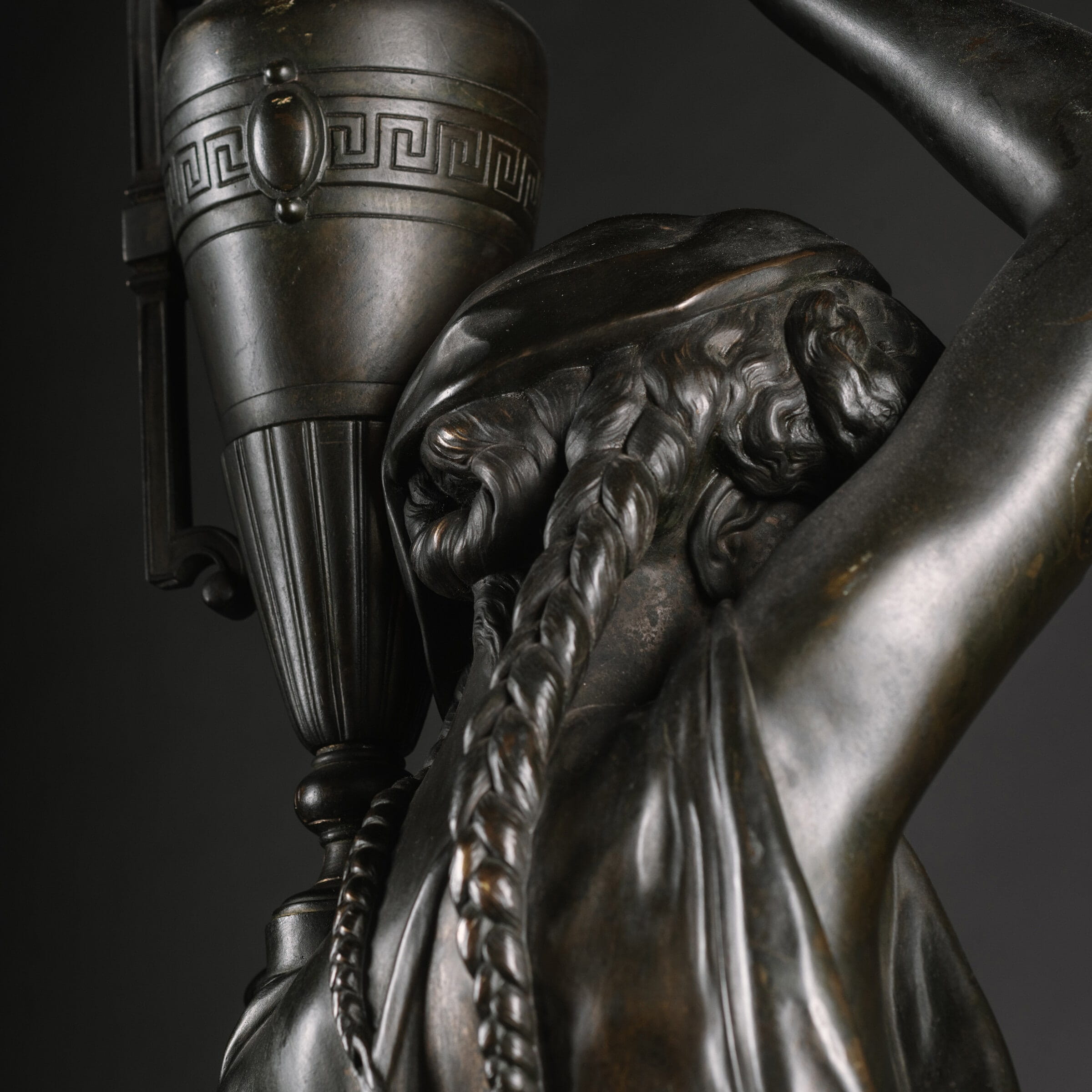 A Pair Of Napoleon III Patinated-Bronze Figures, Modelled As Classically Robed Maidens Bearing Urns - Image 3