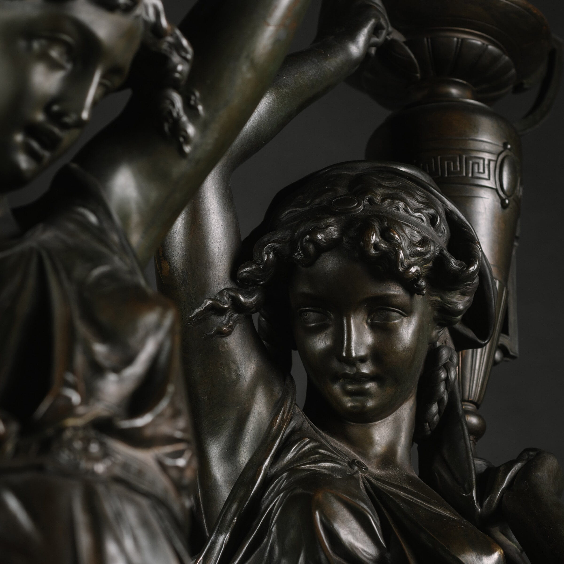 A Pair Of Napoleon III Patinated-Bronze Figures, Modelled As Classically Robed Maidens Bearing Urns - Image 6