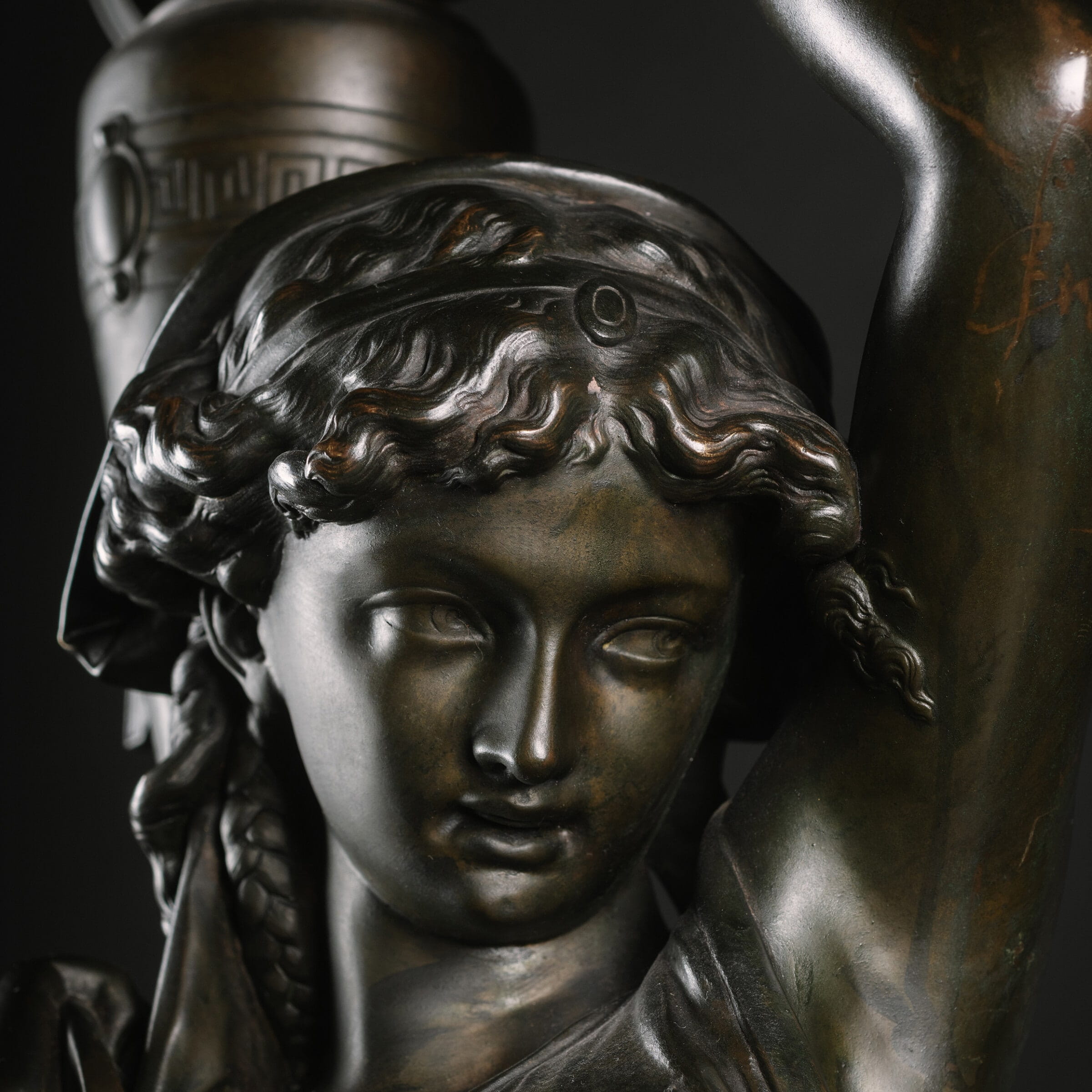 A Pair Of Napoleon III Patinated-Bronze Figures, Modelled As Classically Robed Maidens Bearing Urns - Image 7