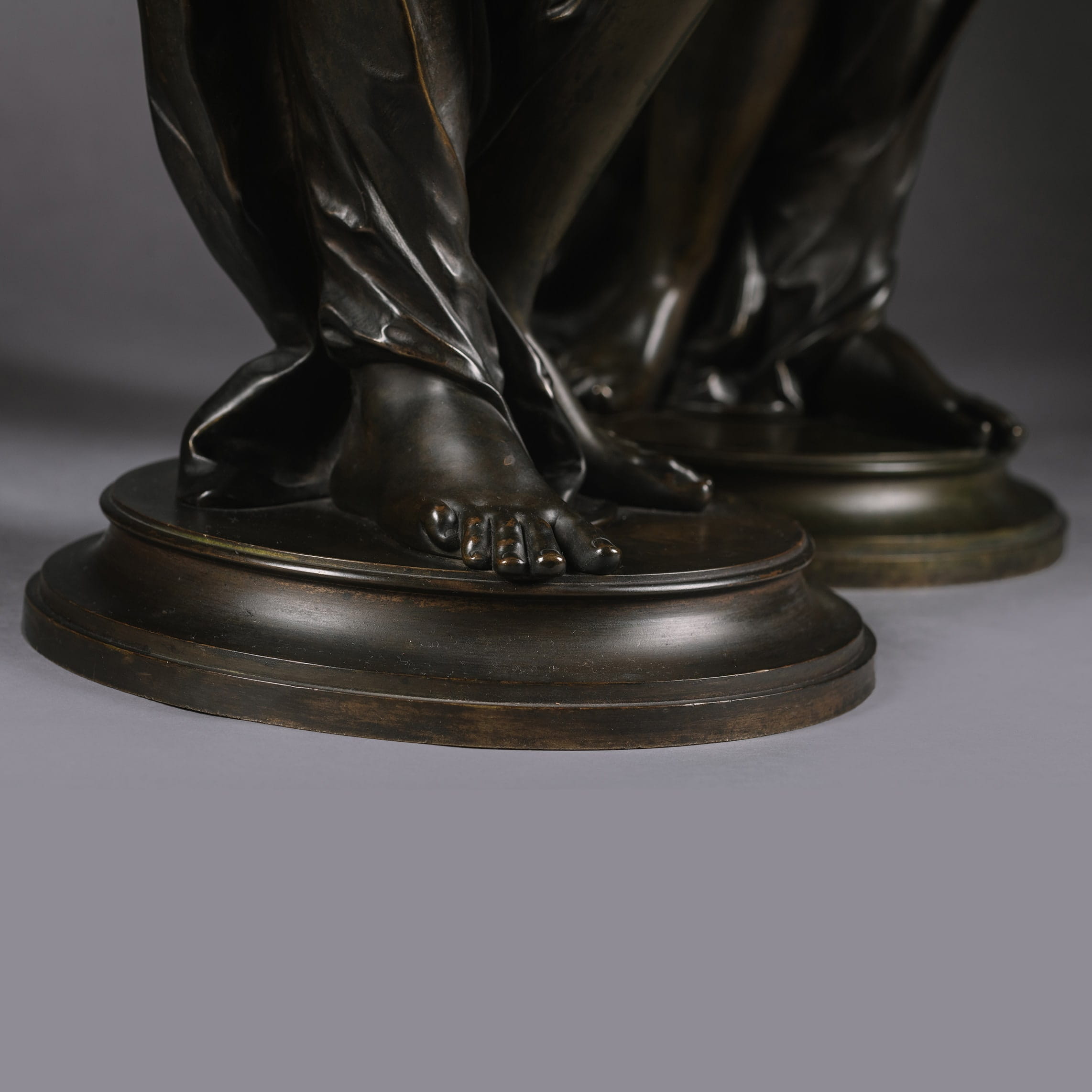 A Pair Of Napoleon III Patinated-Bronze Figures, Modelled As Classically Robed Maidens Bearing Urns - Image 8
