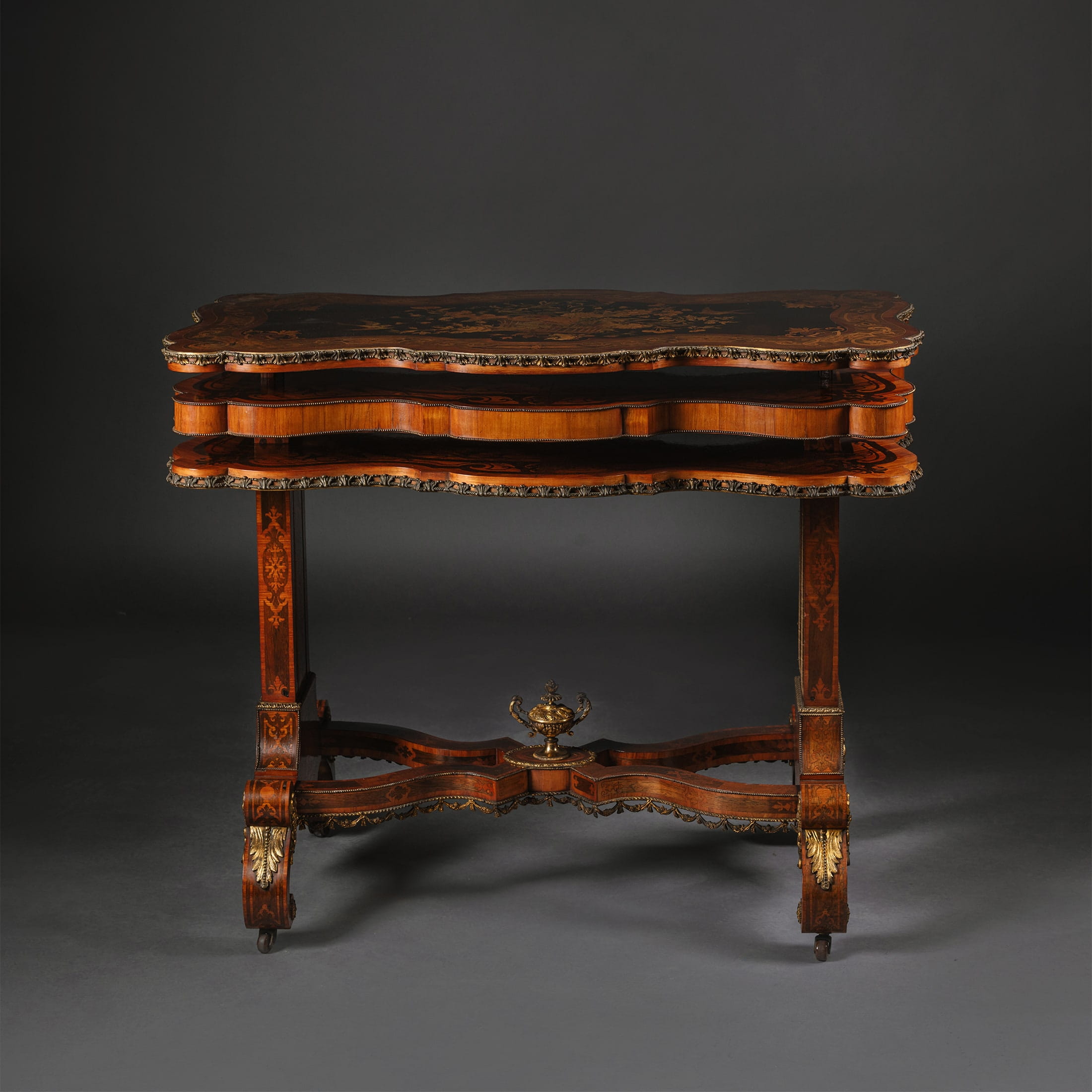 A Rare And Unusual Victorian Gilt-Bronze and Marquetry Metamorphic Table - Image 5