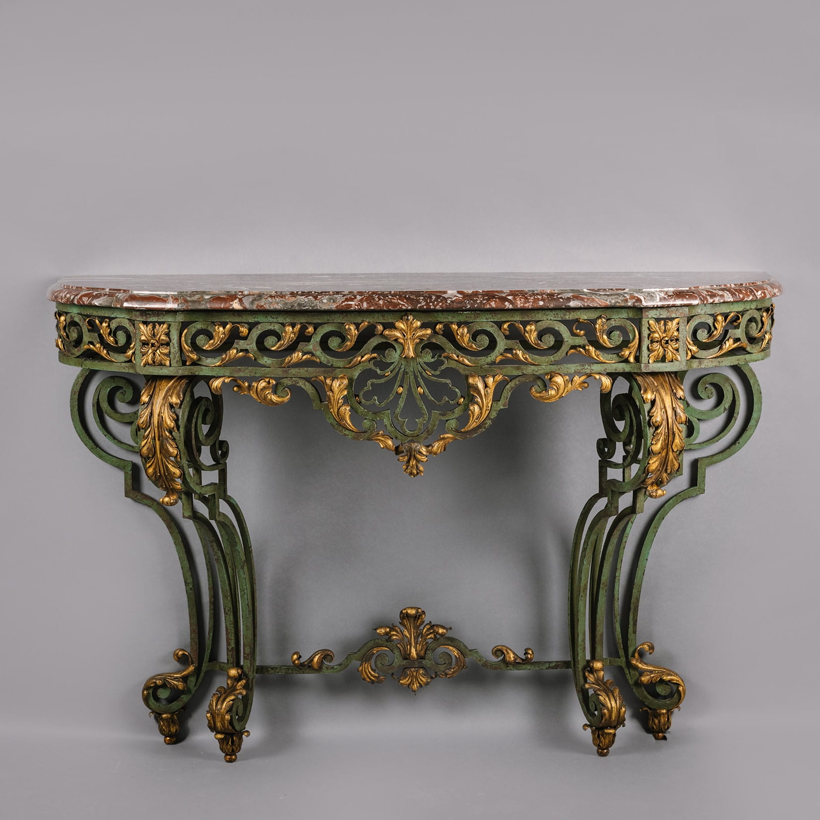A Fine Louis XV Style Wrought Iron and Parcel Gilt Console d'Applique