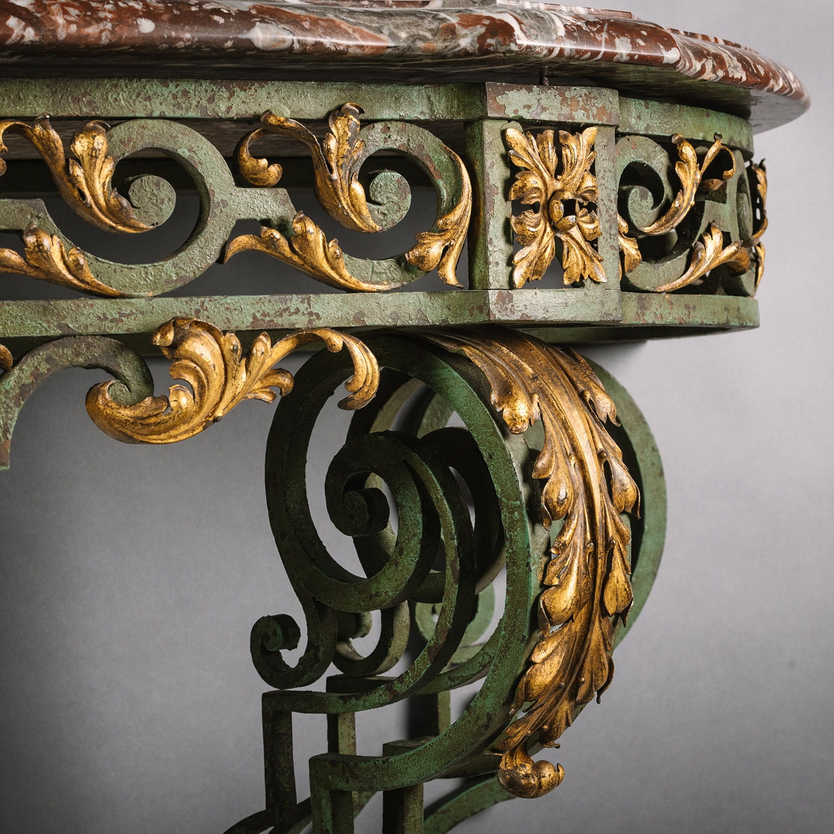 A Fine Louis XV Style Wrought Iron and Parcel Gilt Console d'Applique - Image 2