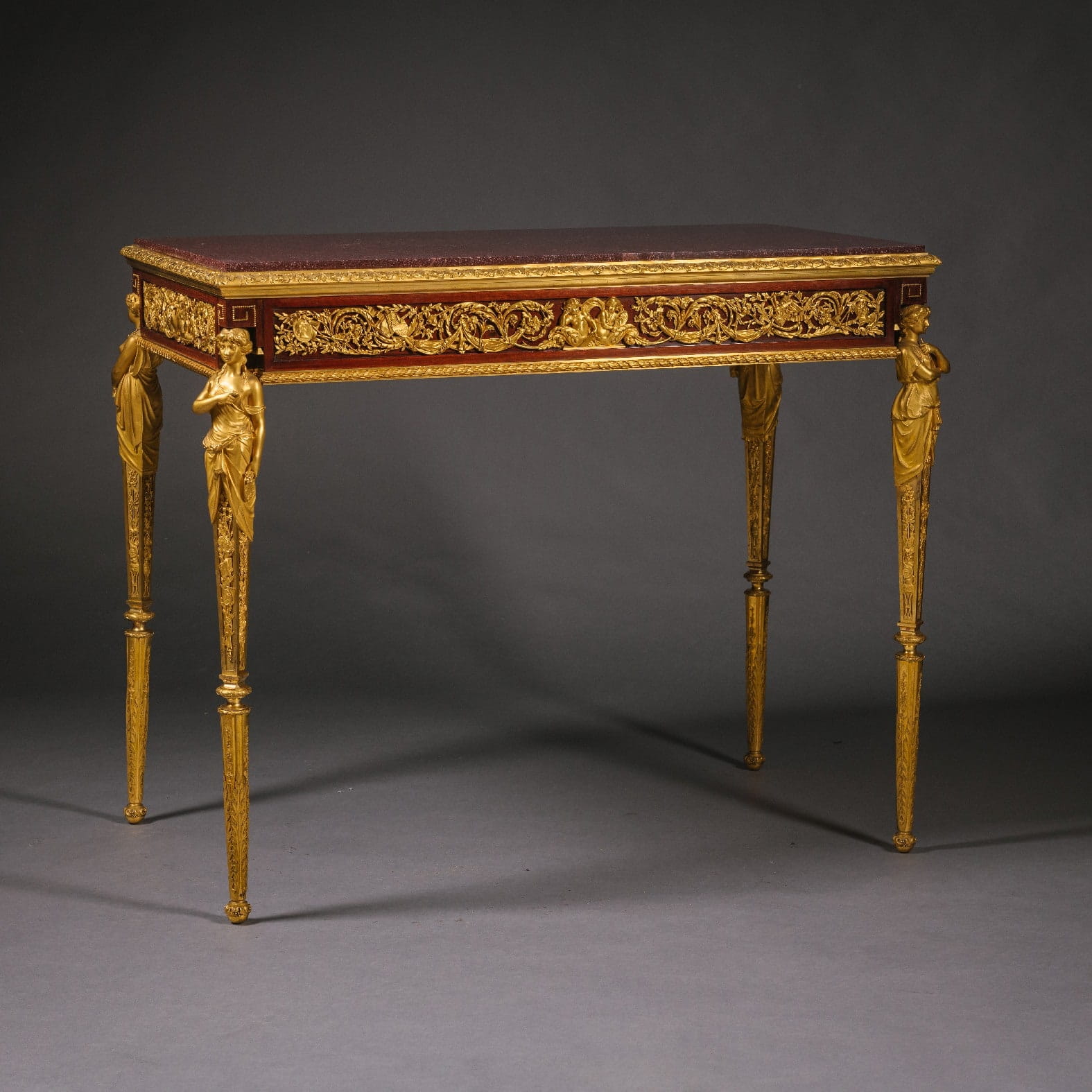 'Table des Arts' - An Important Gilt-Bronze, Mahogany And Porphyry Table - Image 5