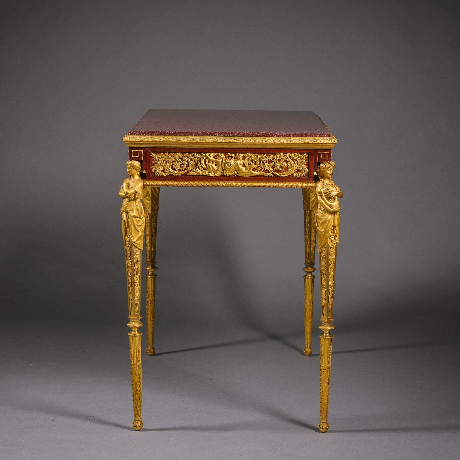 'Table des Arts' - An Important Gilt-Bronze, Mahogany And Porphyry Table - Image 4