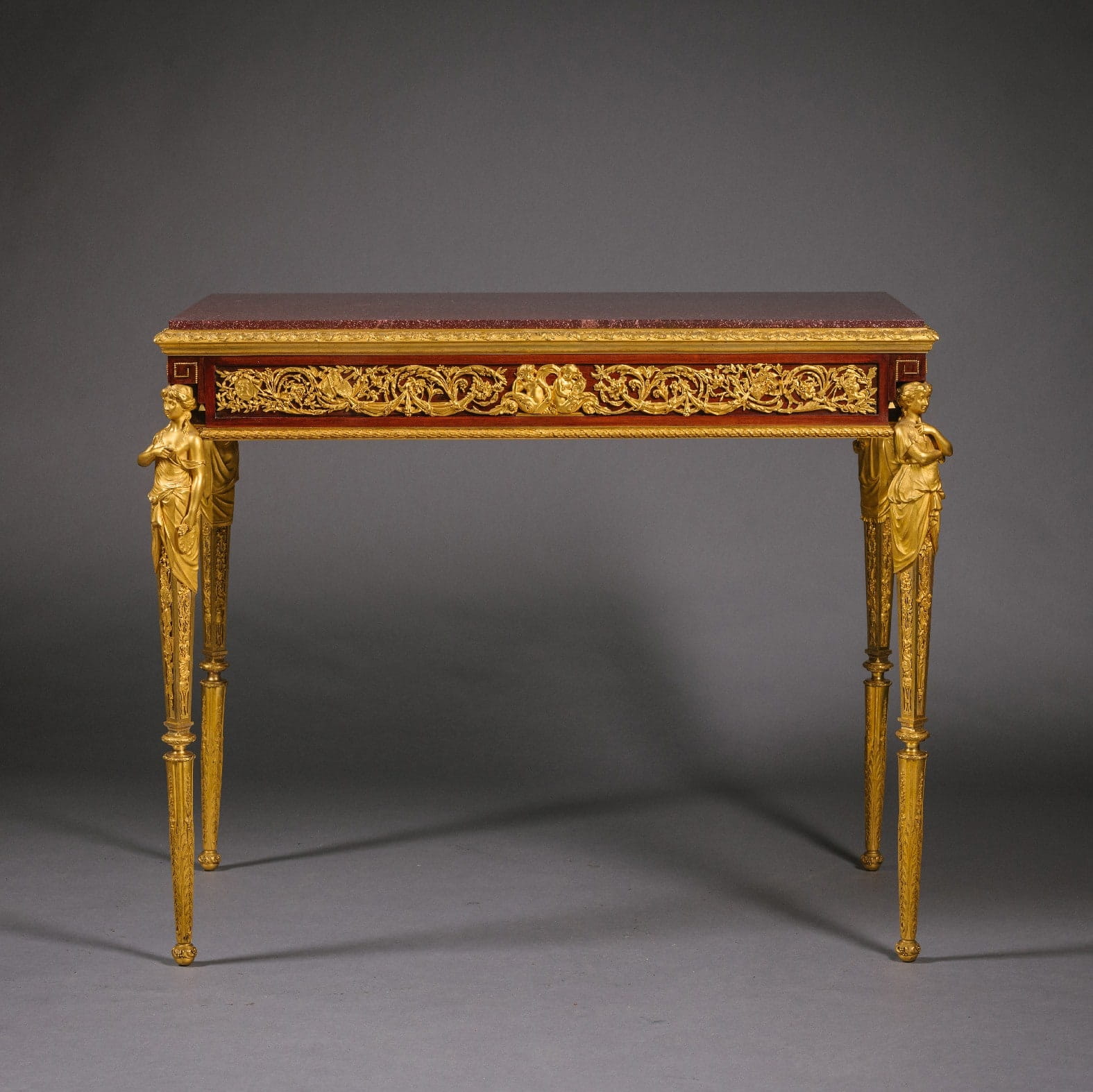 'Table des Arts' - An Important Gilt-Bronze, Mahogany And Porphyry Table - Image 3