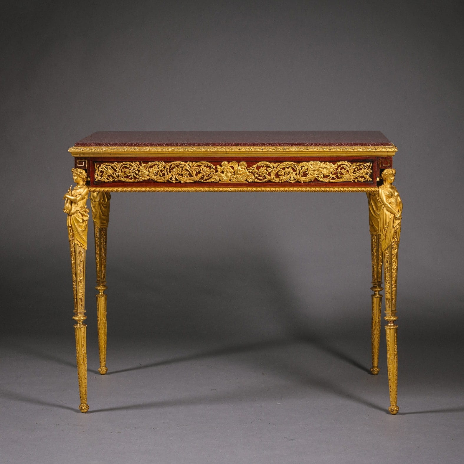 'Table des Arts' - An Important Gilt-Bronze, Mahogany And Porphyry Table - Image 7
