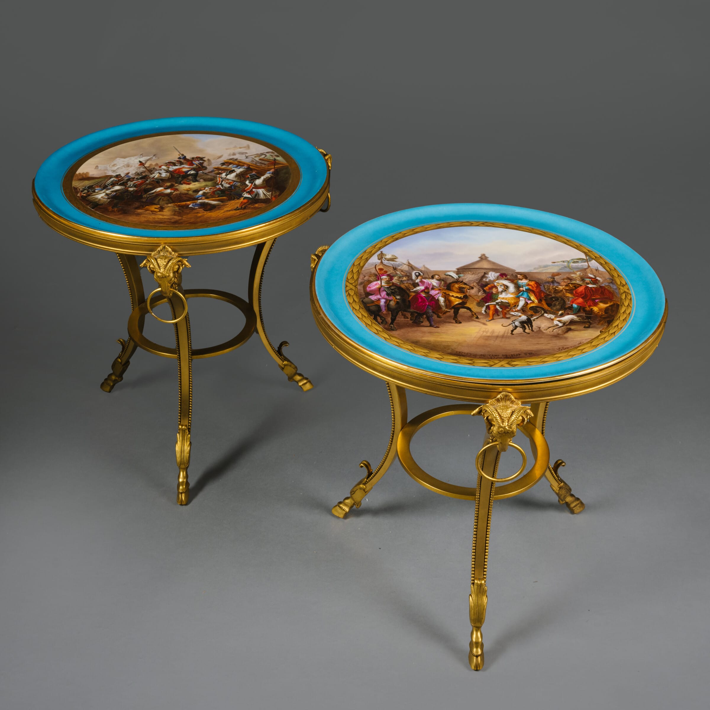 An Unusual Pair of Louis XVI Style Gilt-Bronze Low Side Tables With Sèvres-Style Porcelain Tops - Image 8