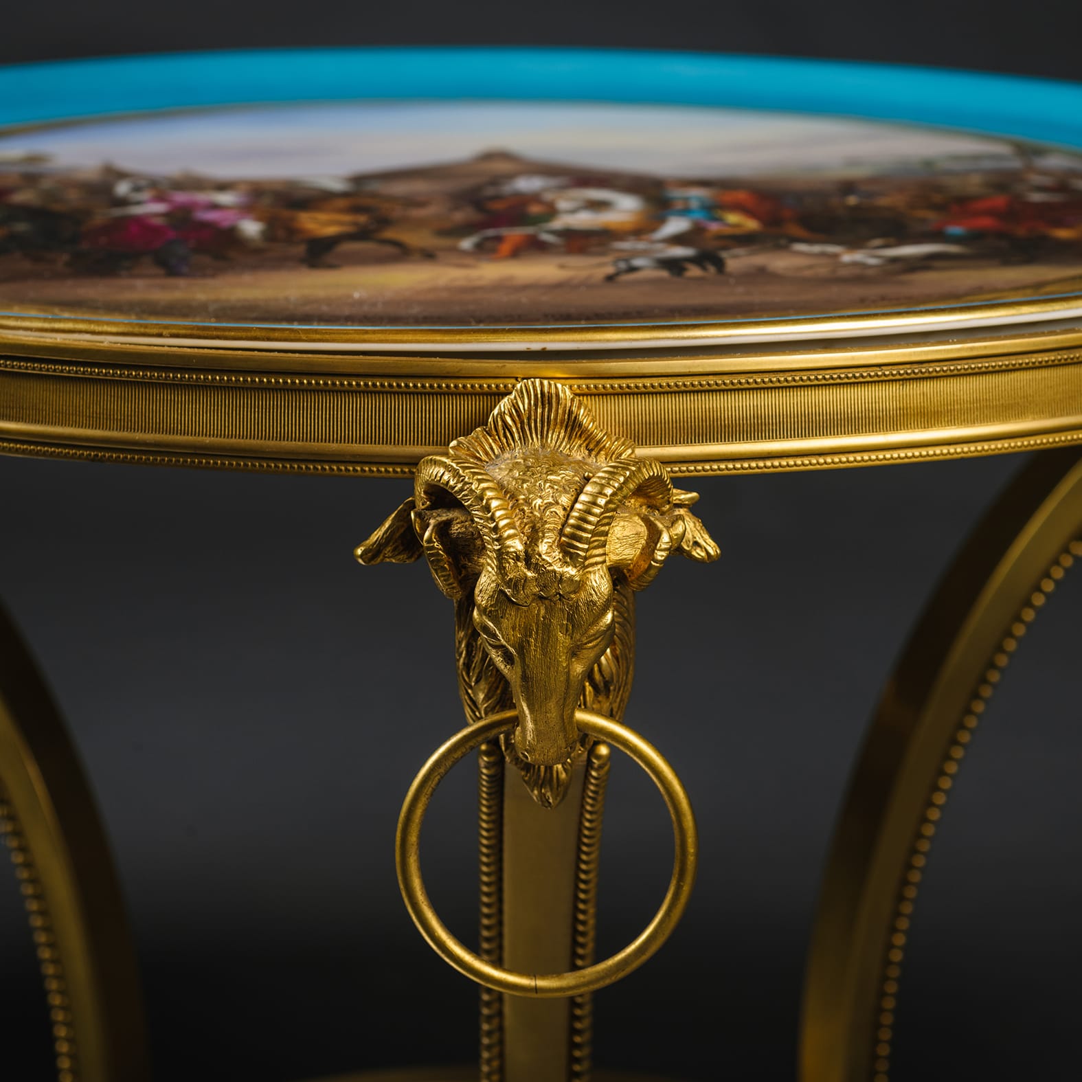 An Unusual Pair of Louis XVI Style Gilt-Bronze Low Side Tables With Sèvres-Style Porcelain Tops - Image 5