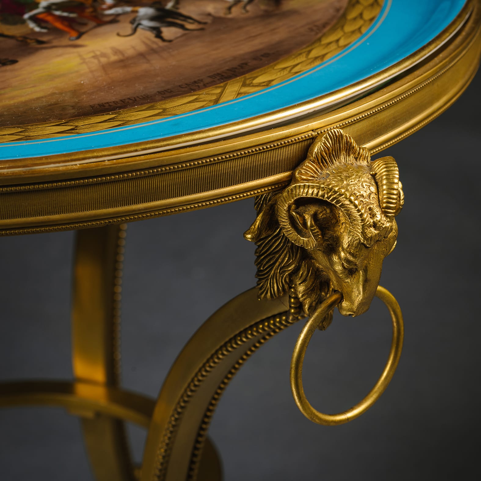 An Unusual Pair of Louis XVI Style Gilt-Bronze Low Side Tables With Sèvres-Style Porcelain Tops - Image 4
