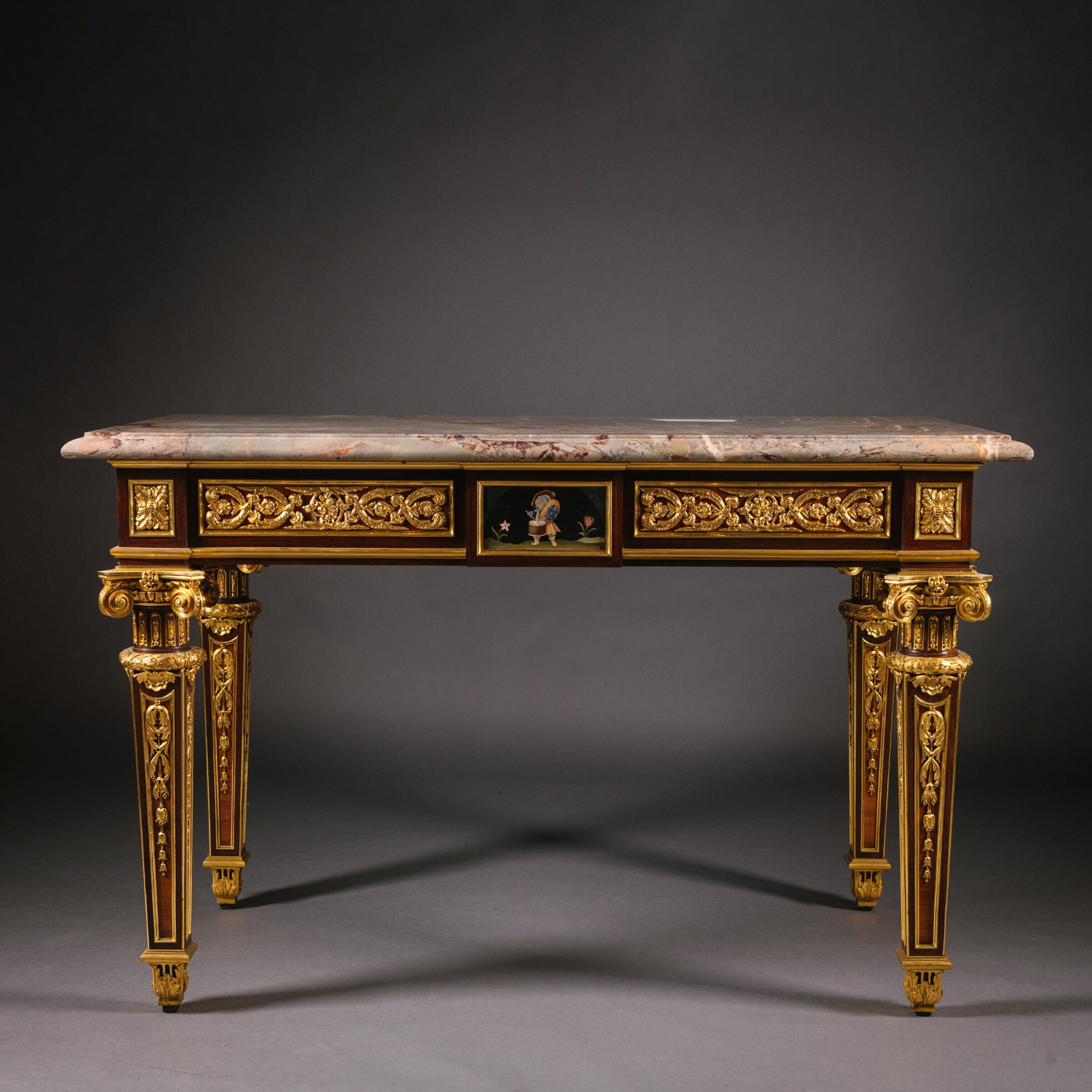 A Pair of Exceptional Gilt-Bronze, Pietre Dure Hardstone and Micromosaic Mounted Centre Tables - Image 5