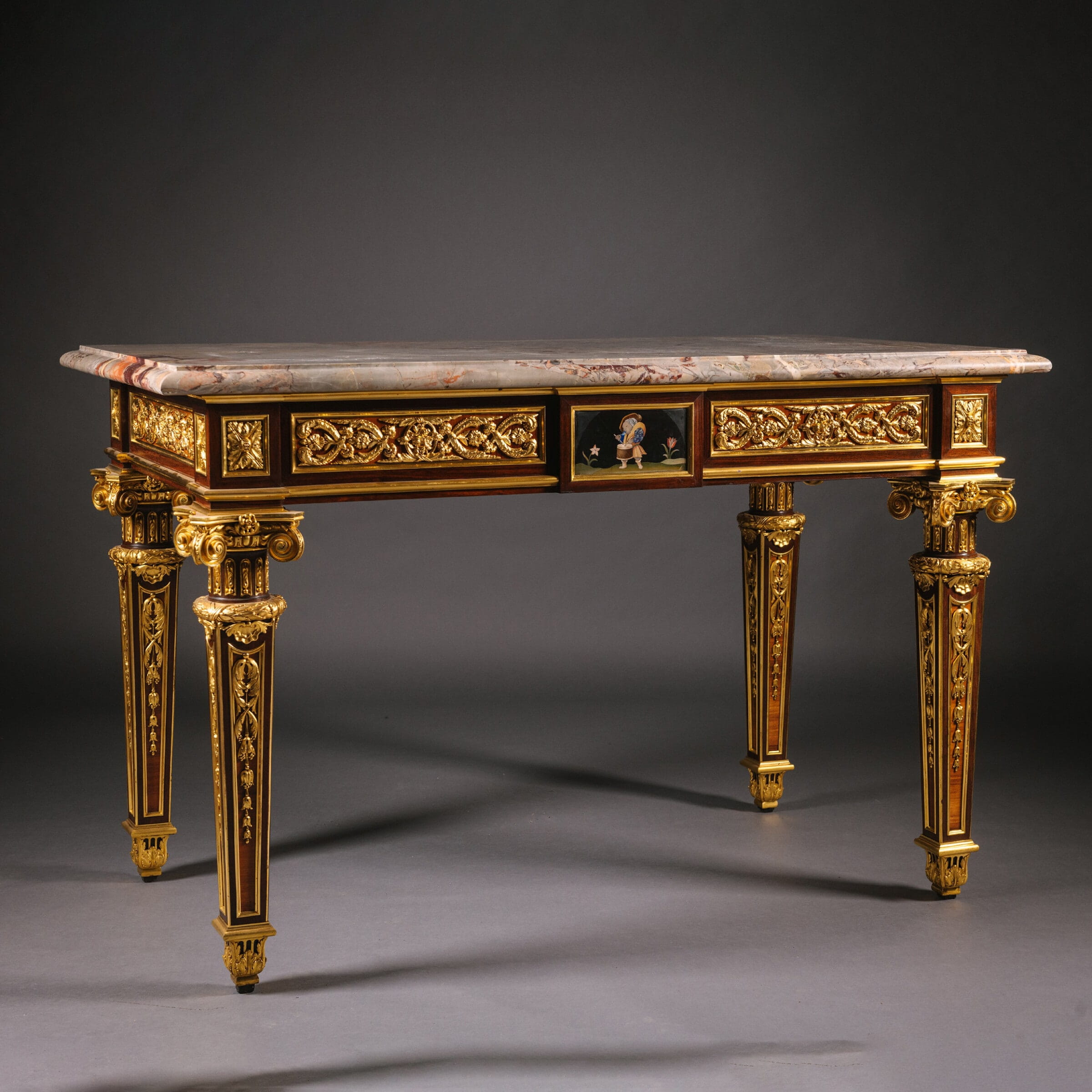 A Pair of Exceptional Gilt-Bronze, Pietre Dure Hardstone and Micromosaic Mounted Centre Tables - Image 3
