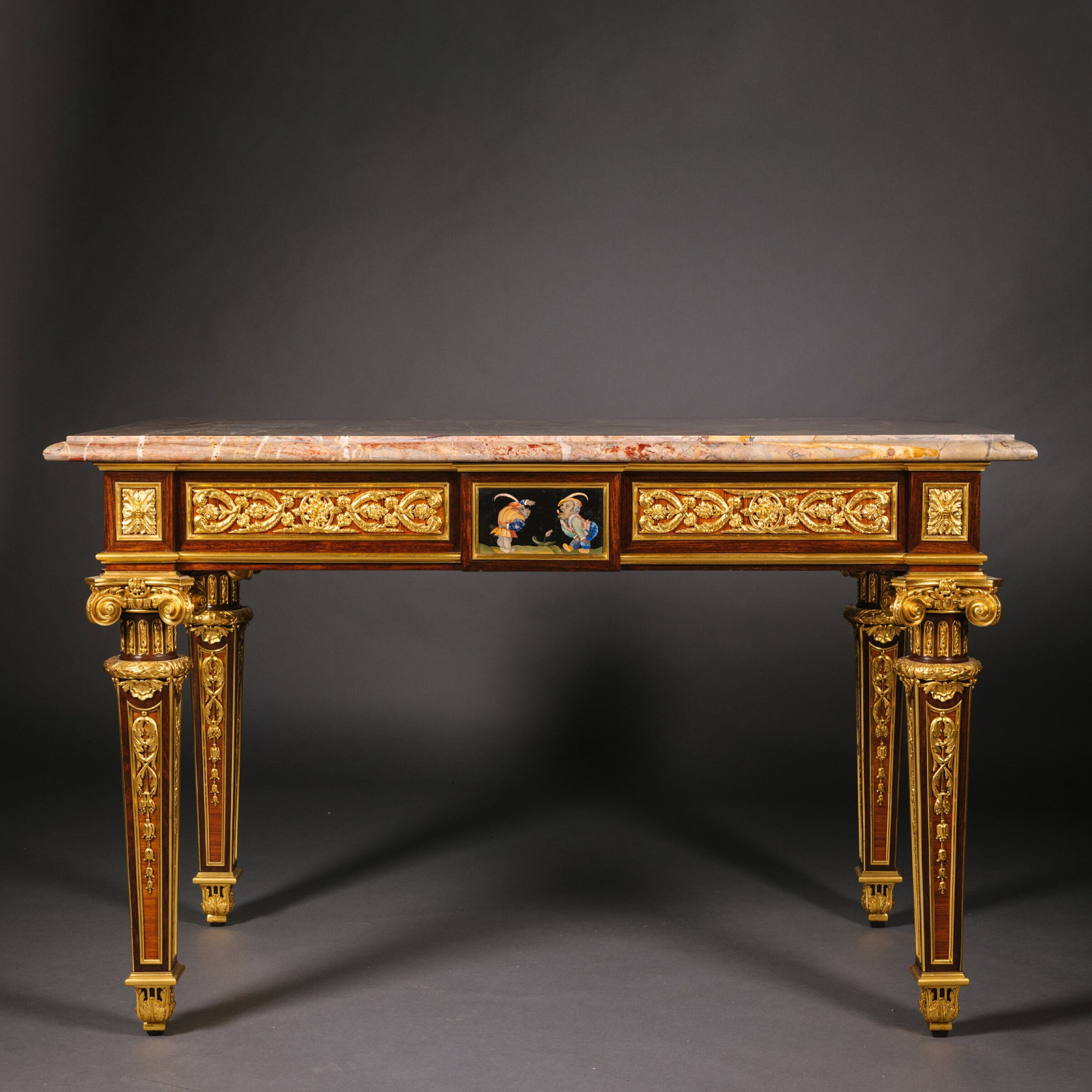 A Pair of Exceptional Gilt-Bronze, Pietre Dure Hardstone and Micromosaic Mounted Centre Tables - Image 7