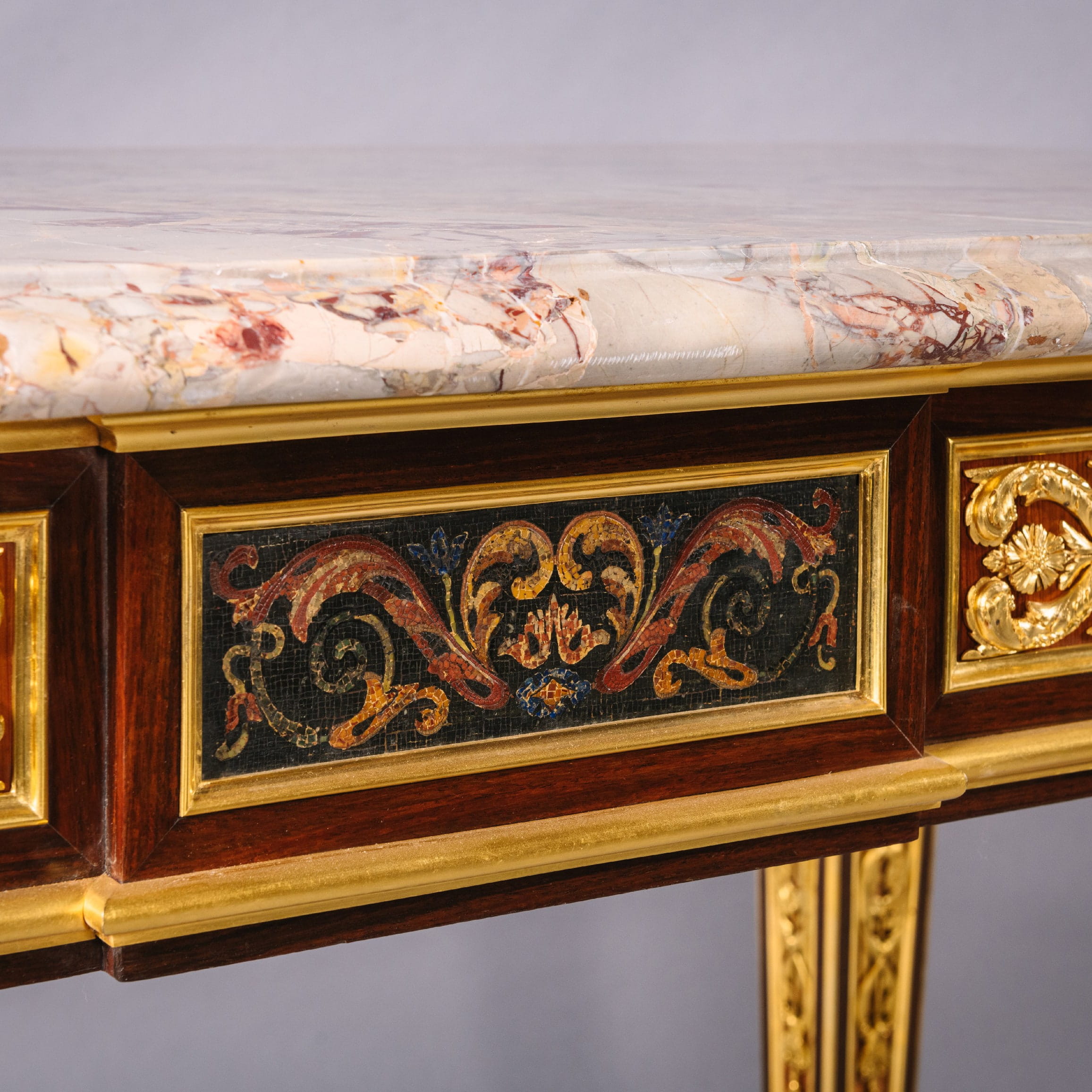 A Pair of Exceptional Gilt-Bronze, Pietre Dure Hardstone and Micromosaic Mounted Centre Tables - Image 12