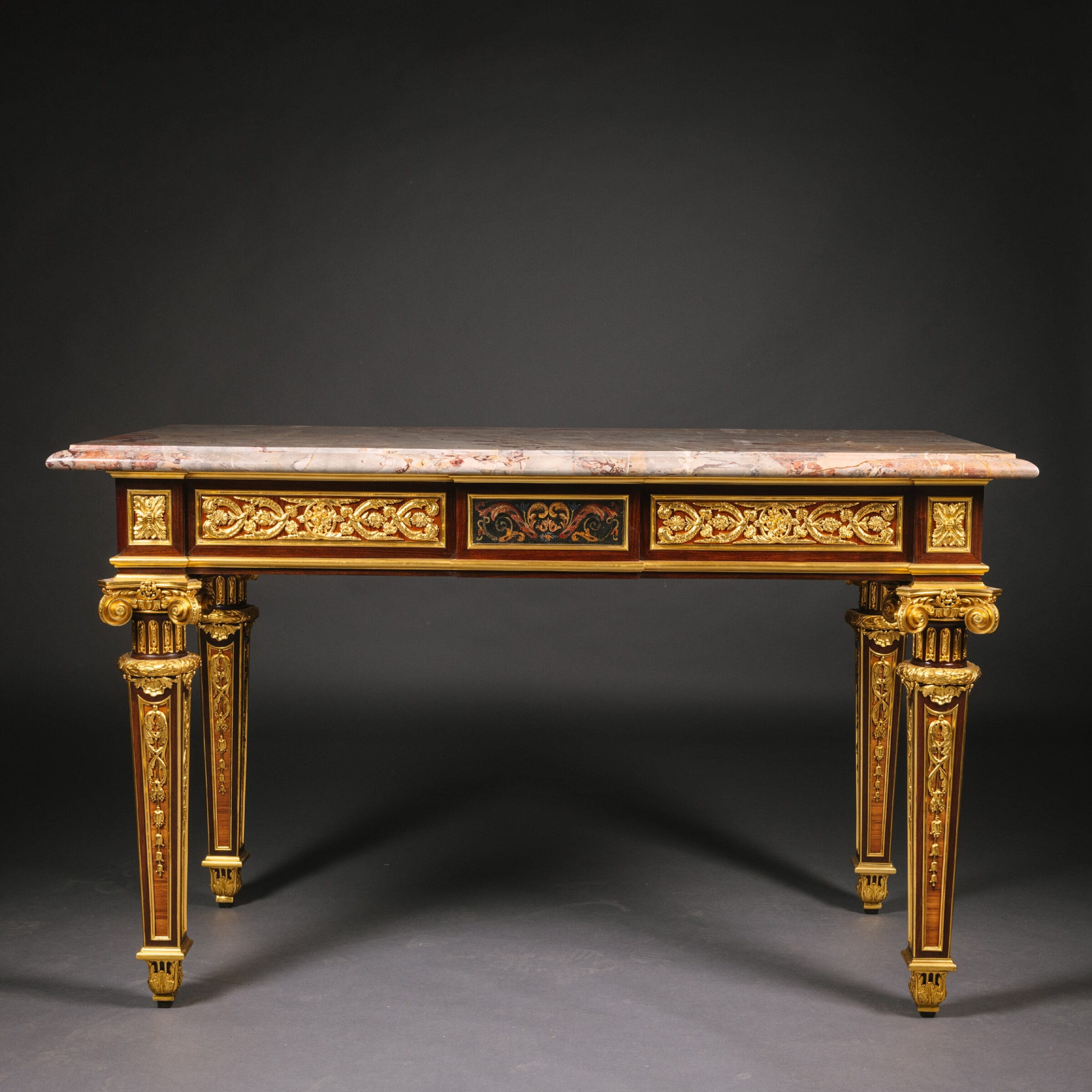 A Pair of Exceptional Gilt-Bronze, Pietre Dure Hardstone and Micromosaic Mounted Centre Tables - Image 6