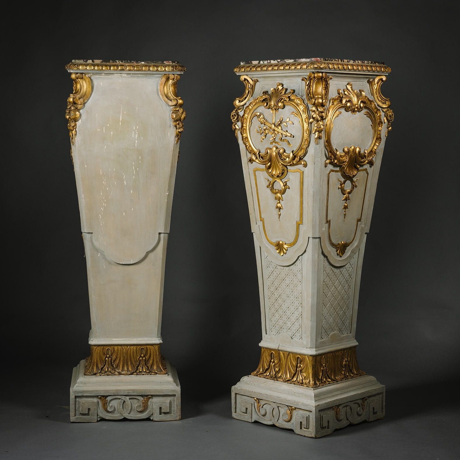 A Large Pair of Parcel-Gilt and Grey Painted Pedestals - Image 5