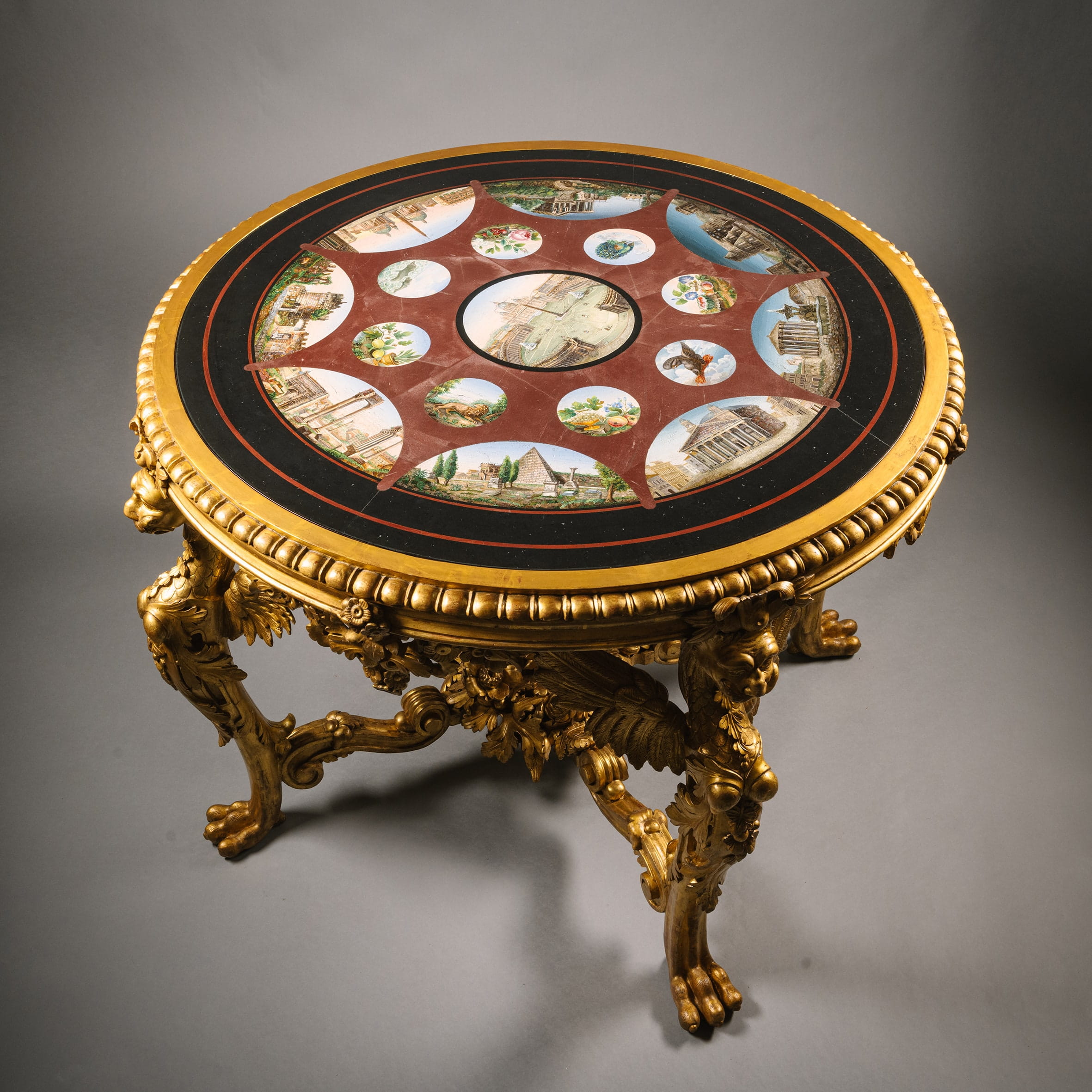 A Rare and Important Micromosaic Inlaid Marble and Giltwood Centre Table - Image 3
