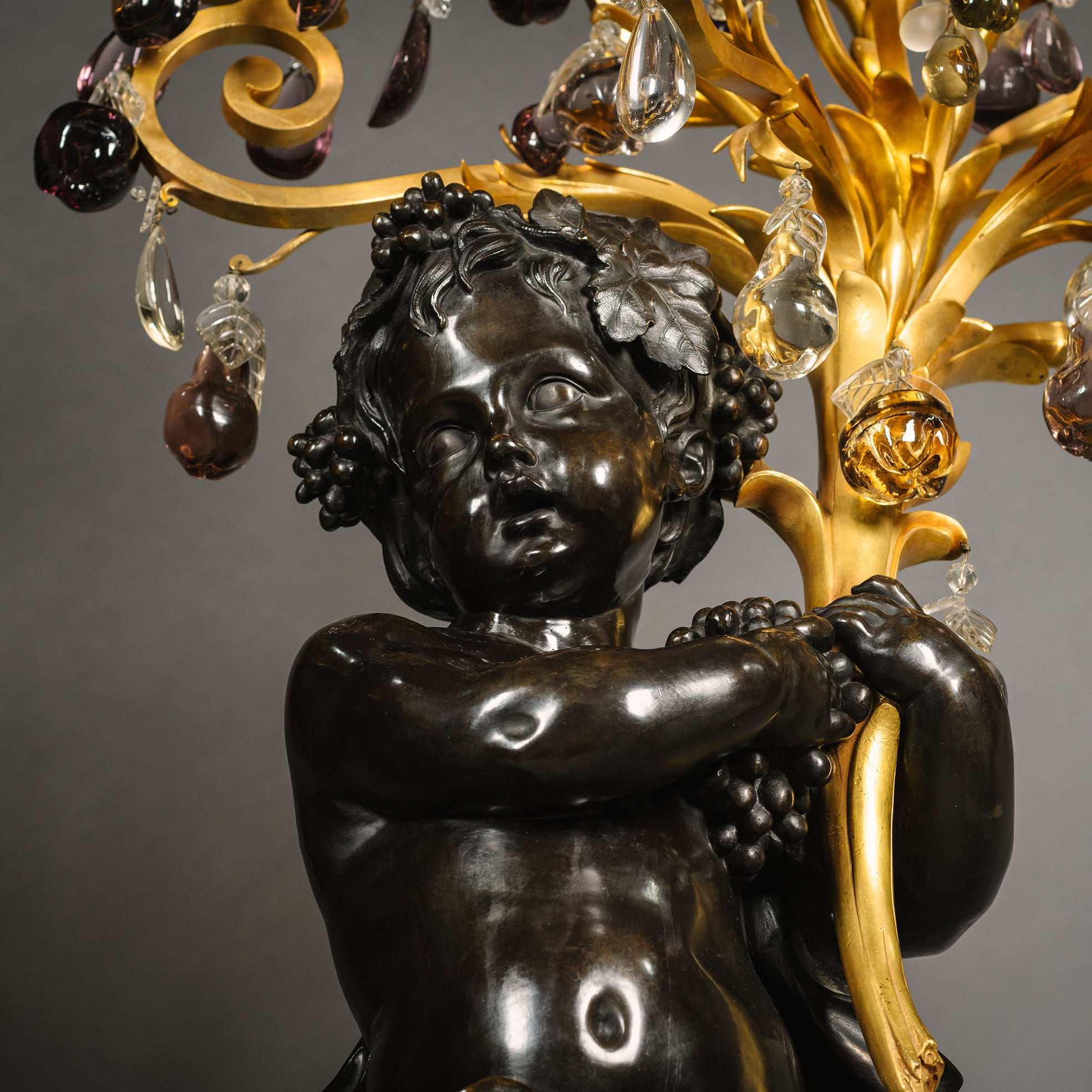 A Pair of Palatial Patinated Bronze Figural Candelabra, On Green Marble Pedestals - Image 9