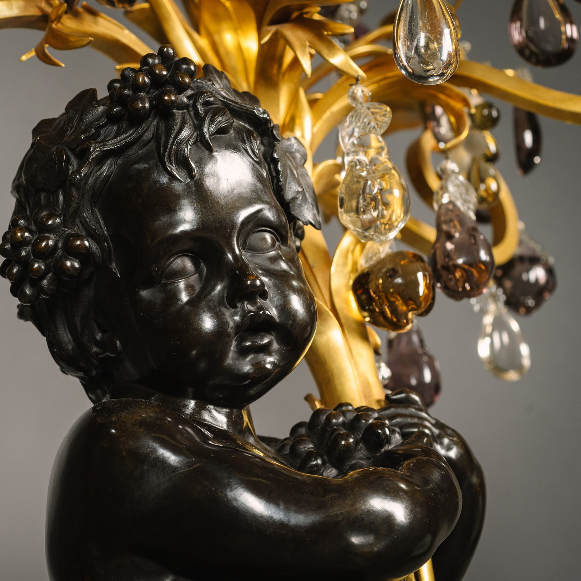 A Pair of Palatial Patinated Bronze Figural Candelabra, On Green Marble Pedestals - Image 6