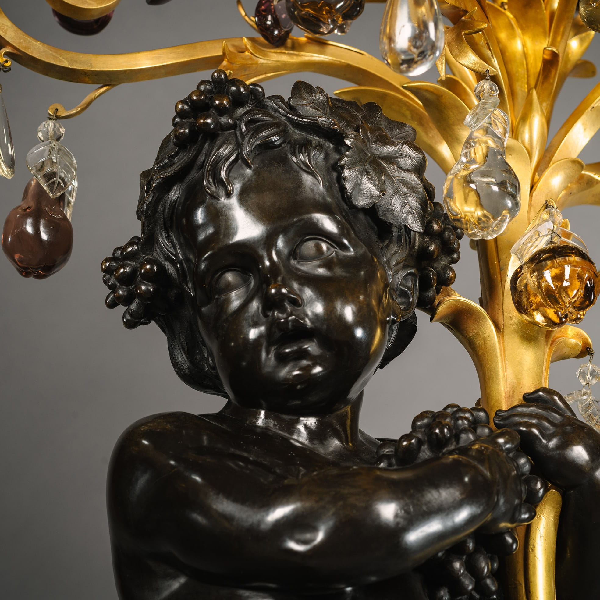 A Pair of Palatial Patinated Bronze Figural Candelabra, On Green Marble Pedestals - Image 7