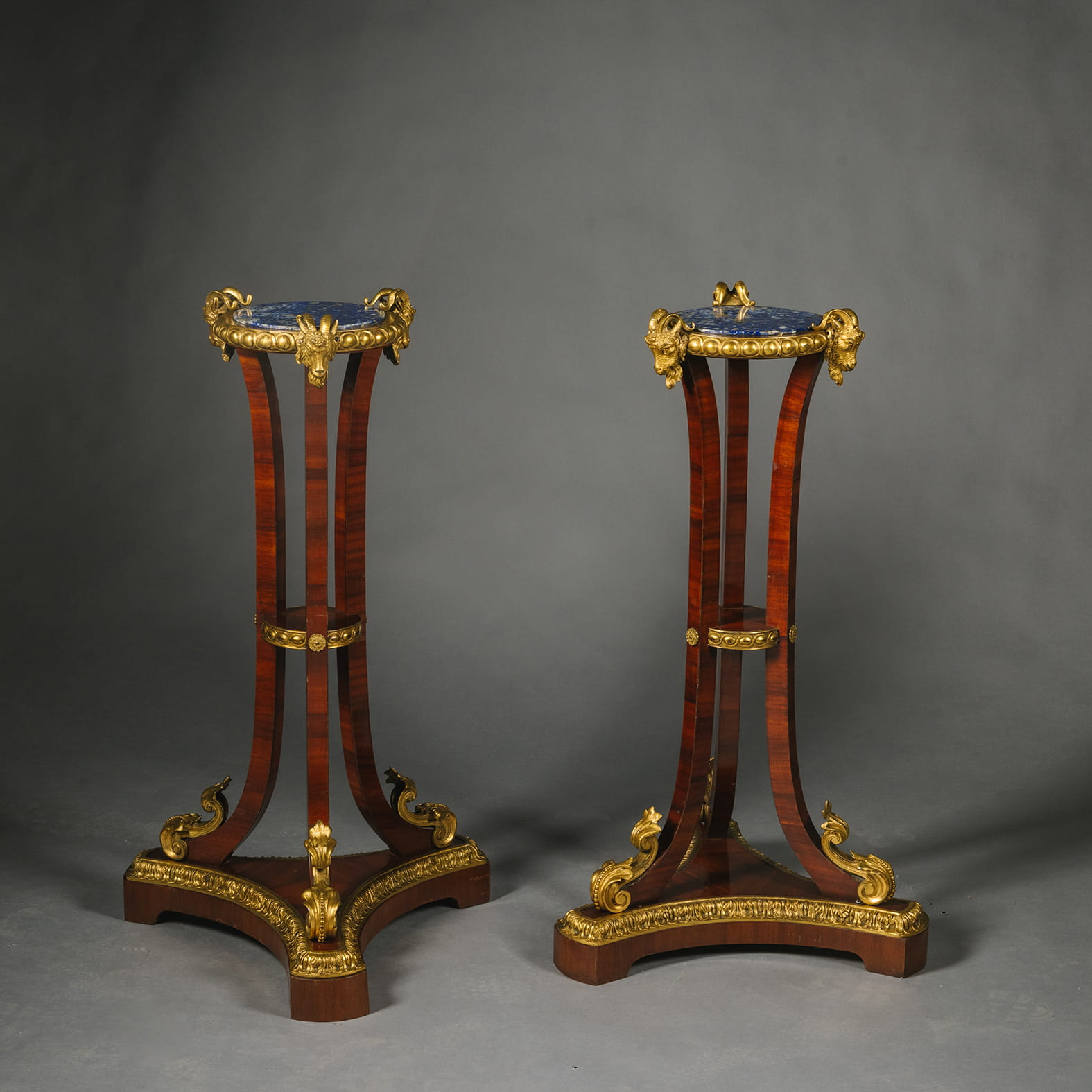 A Pair of Fine and Unusual Louis Philippe Period Gilt-Bronze, Mahogany and Lapis Lazuli Guéridons or Jardinière Stands - Image 2