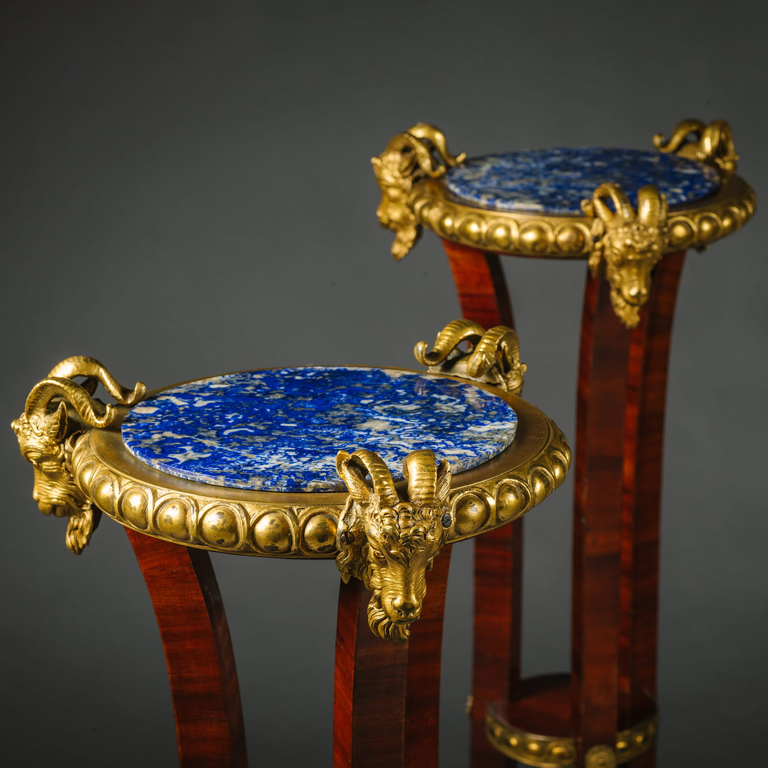 A Pair of Fine and Unusual Louis Philippe Period Gilt-Bronze, Mahogany and Lapis Lazuli Guéridons or Jardinière Stands - Image 3