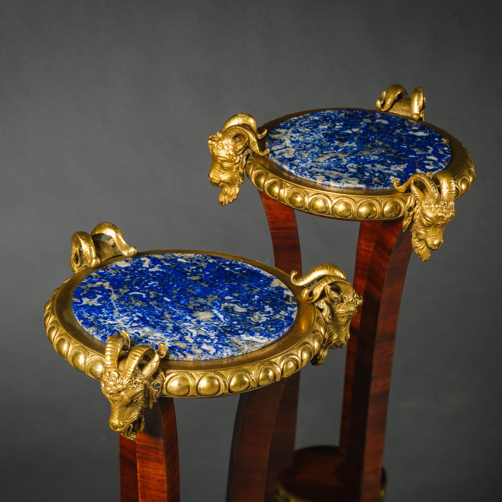 A Pair of Fine and Unusual Louis Philippe Period Gilt-Bronze, Mahogany and Lapis Lazuli Guéridons or Jardinière Stands - Image 7