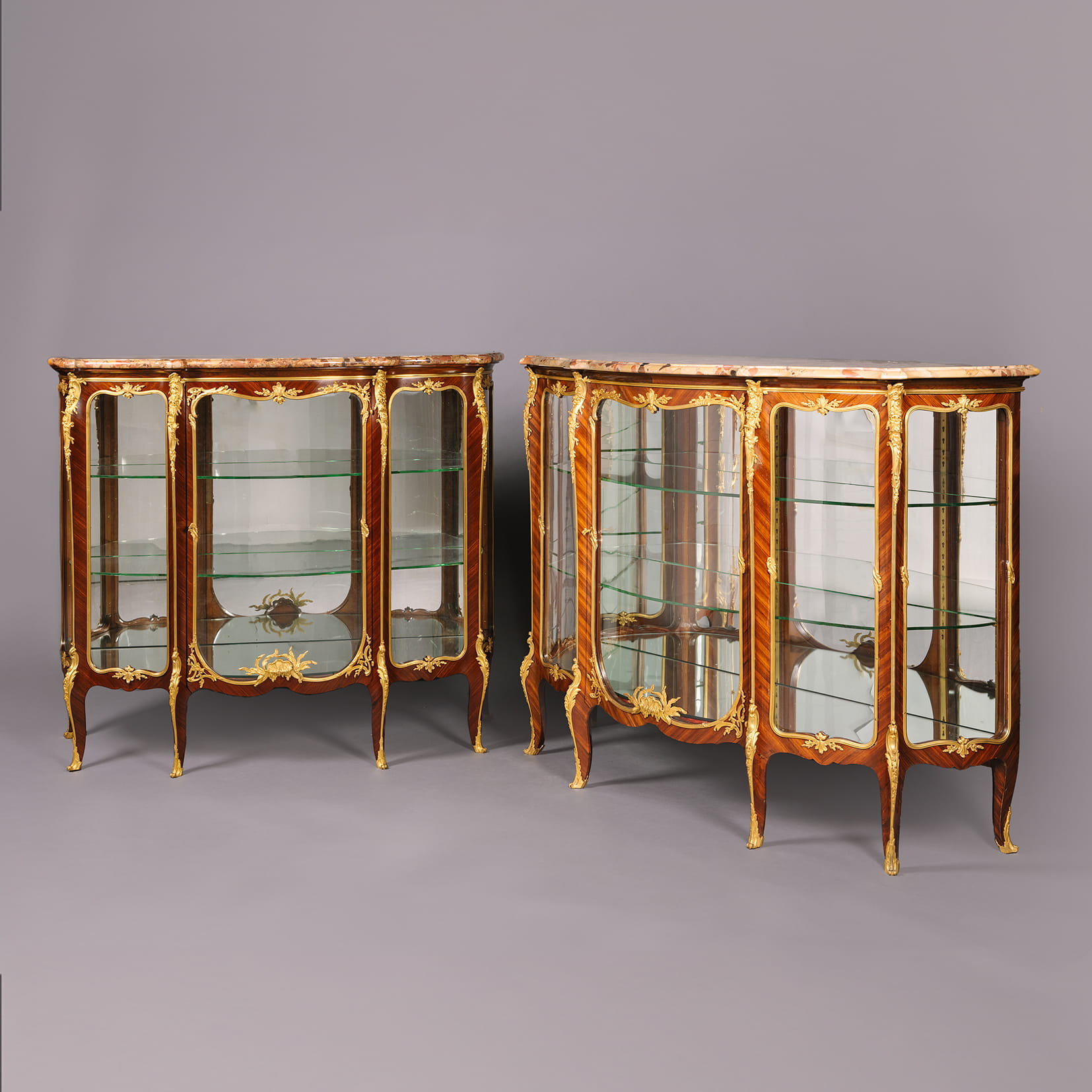 A Near Pair of Belle Epoque Gilt-Bronze Mounted Mahogany Vitrine Cabinets - Image 2