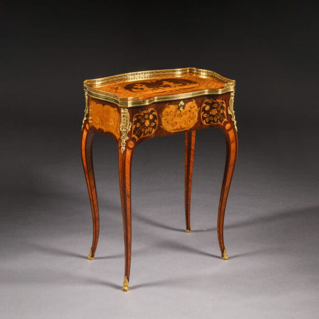 Fine and rare Louis XV style gilt-bronze mounted marquetry occasional table by Alfred II Beurdeley, Paris, circa 1885.