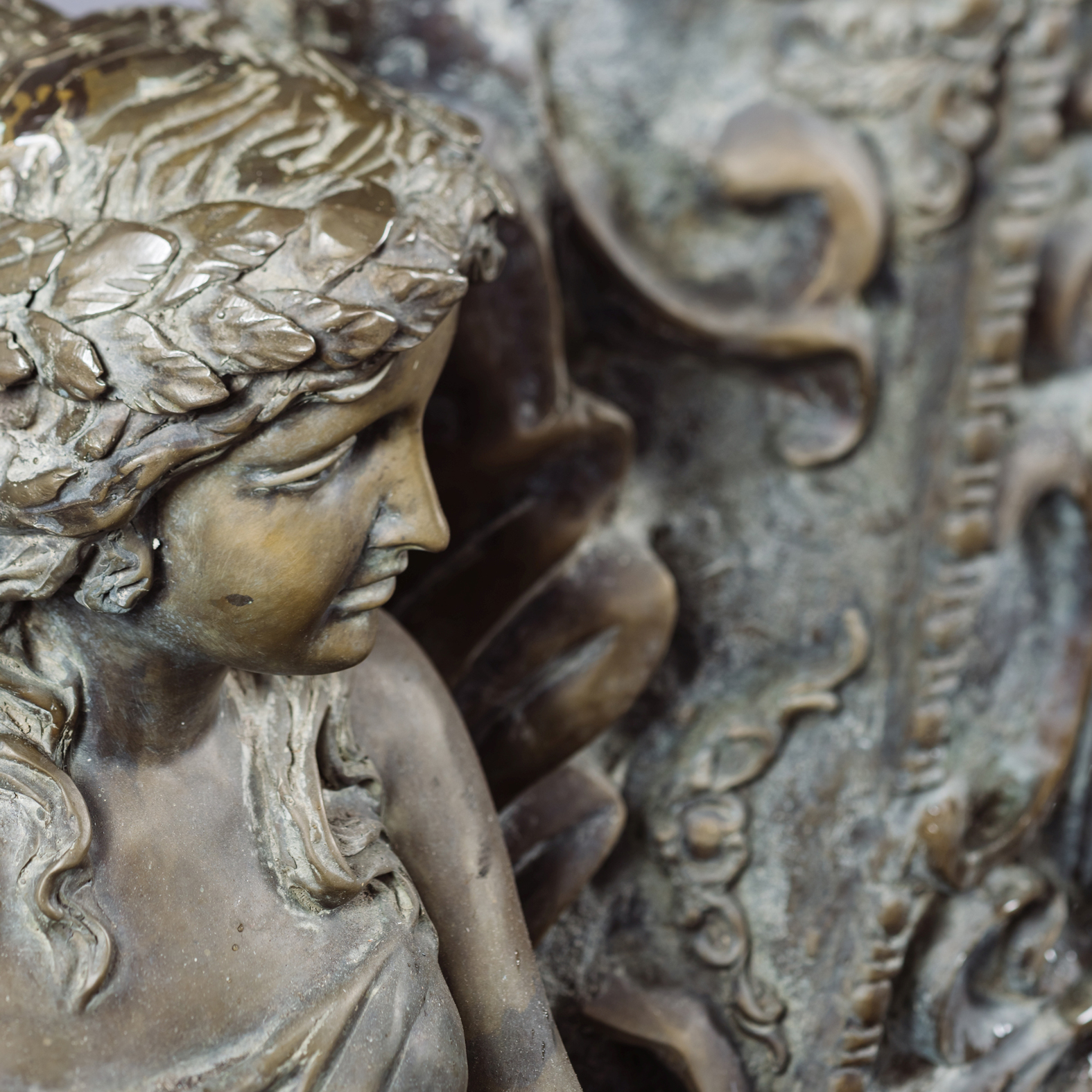 A Patinated Bronze Fountain Cast with the Mask of Poseidon and Attendant Nereids - Image 2